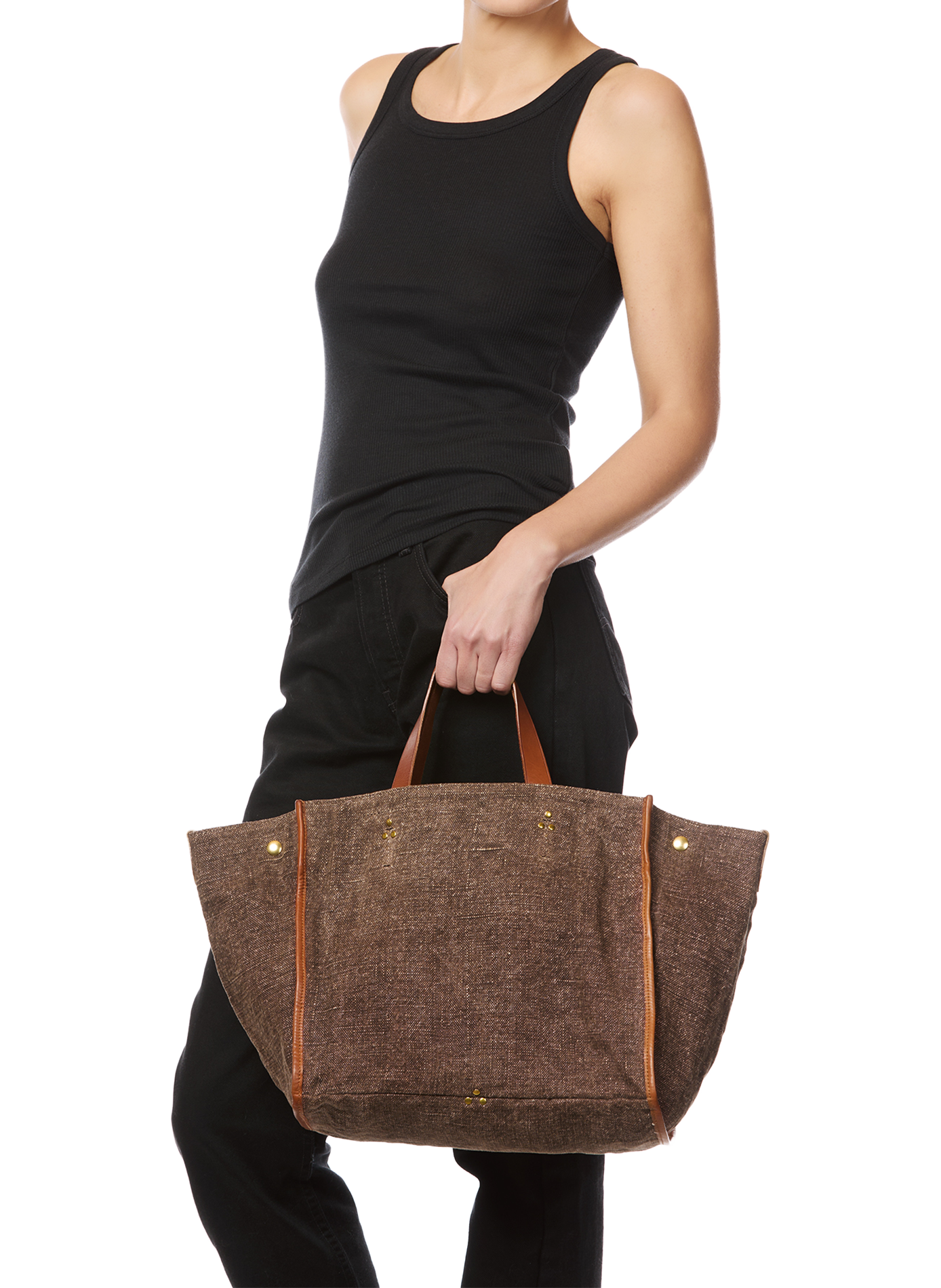 Léon M cotton and leather tote bag JÉRÔME DREYFUSS Brown