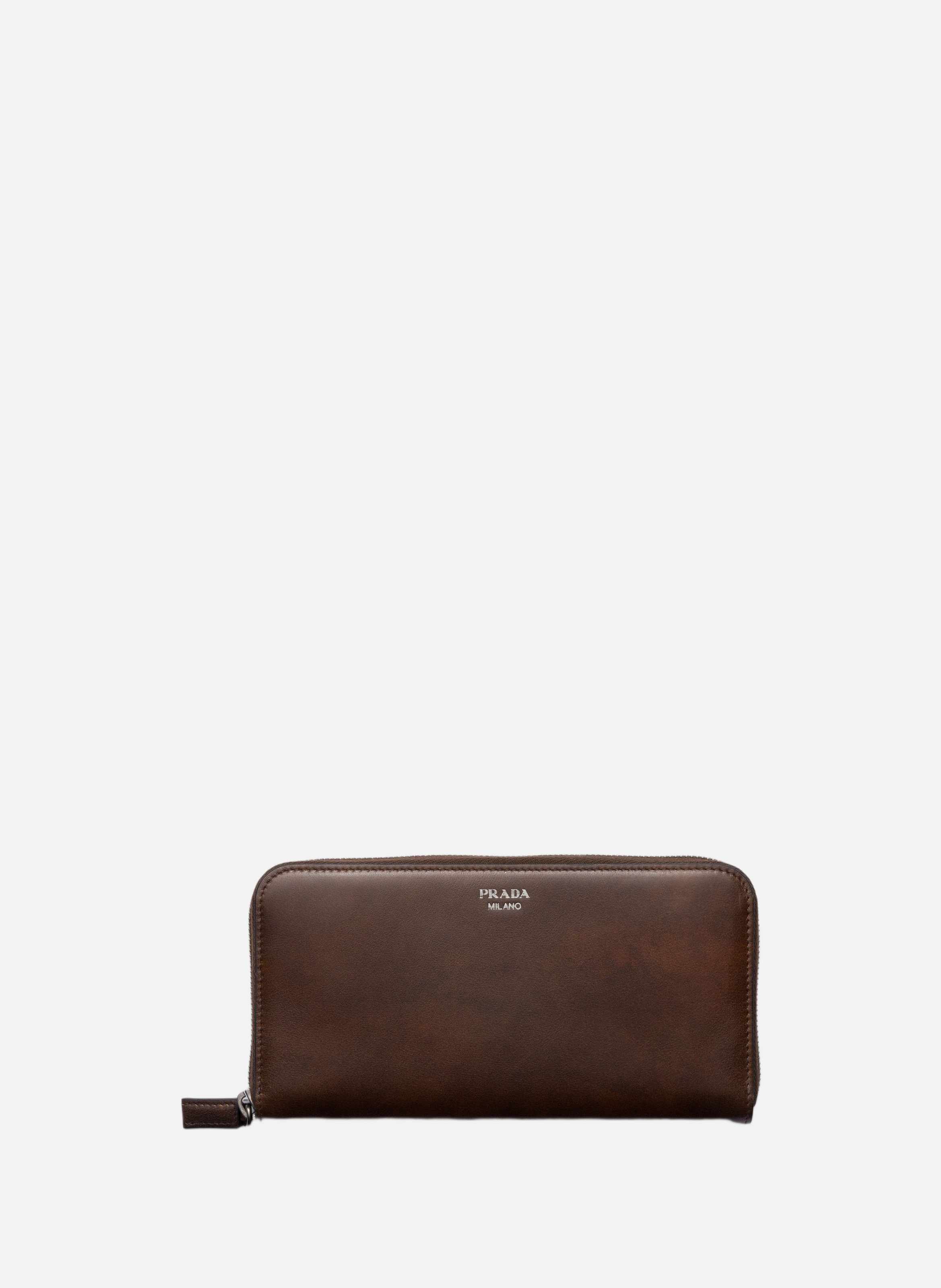 Portefeuille en cuir vieilli PRADA Marron