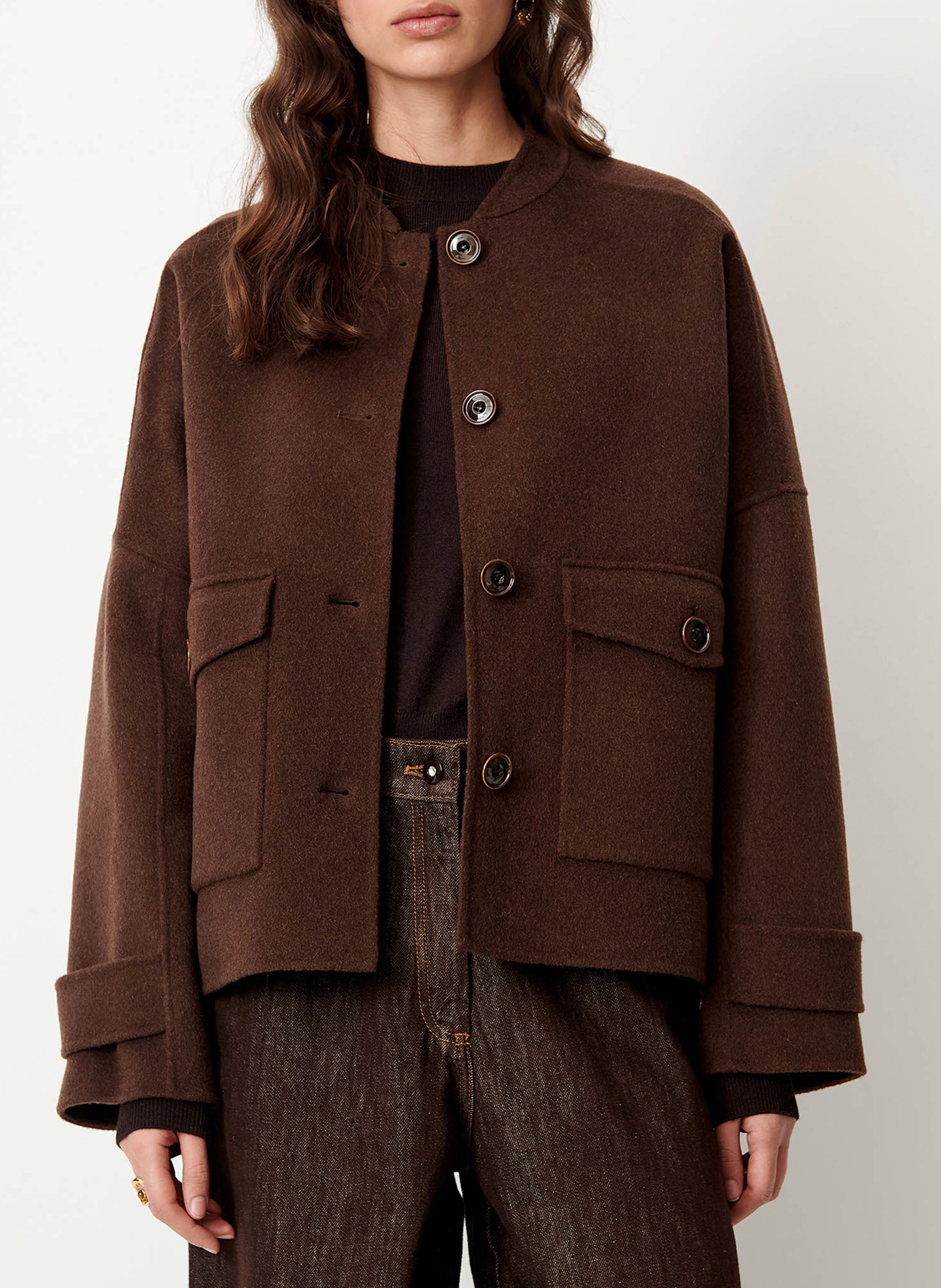 Veste droite en laine mélangée yalespring SESSUN Marron