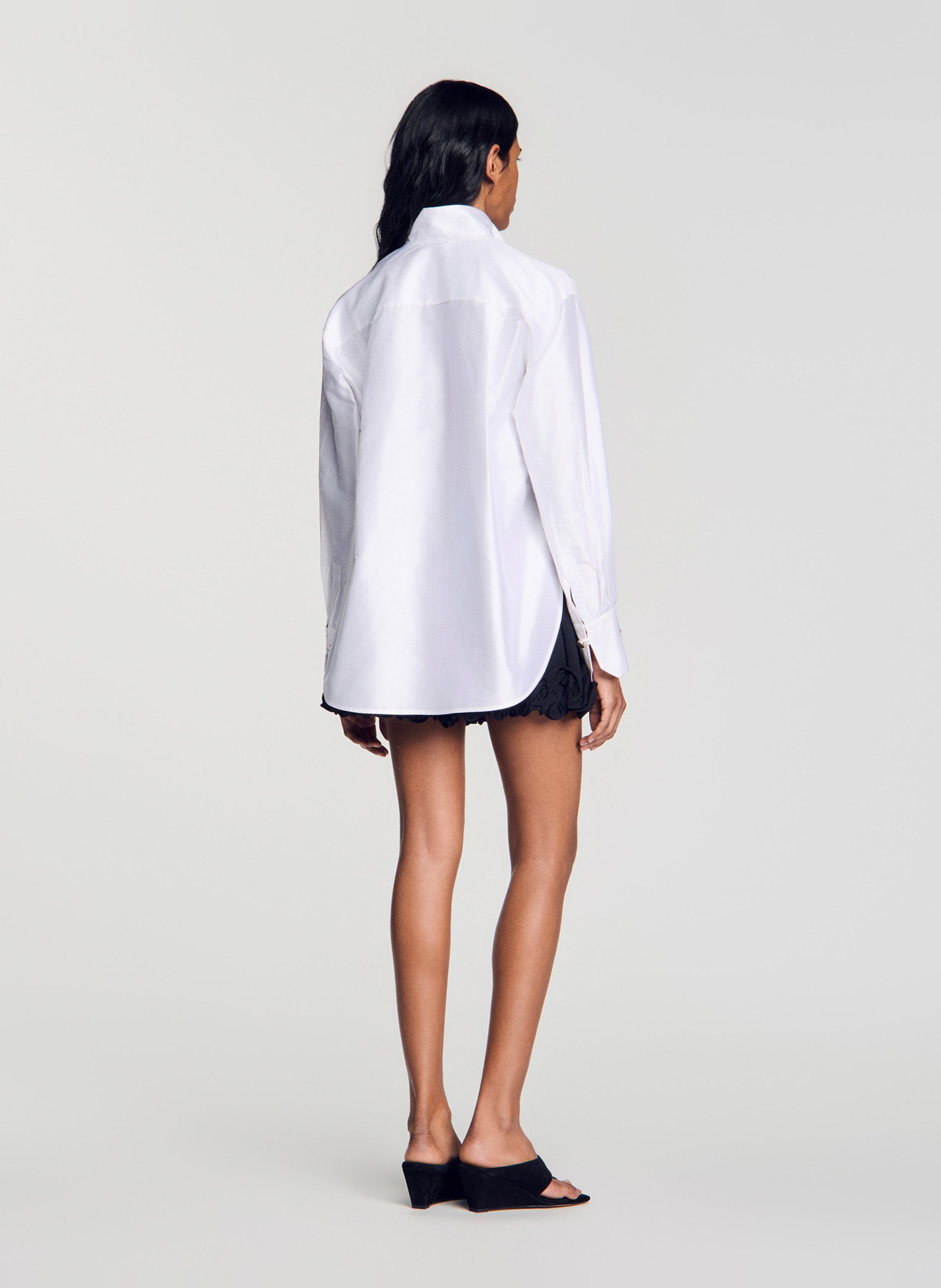 Chemise ample unie en soie SANDRO Blanc