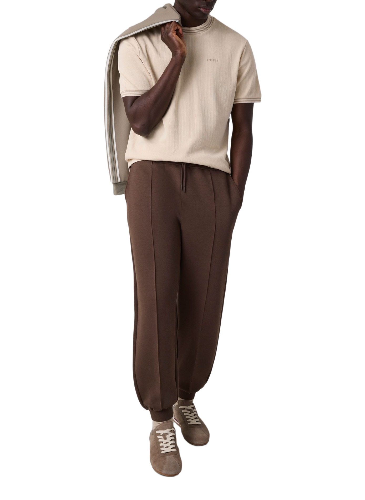 T-Shirt mit kurzem Logo-Ärmel aus Baumwolle GUESS Beige