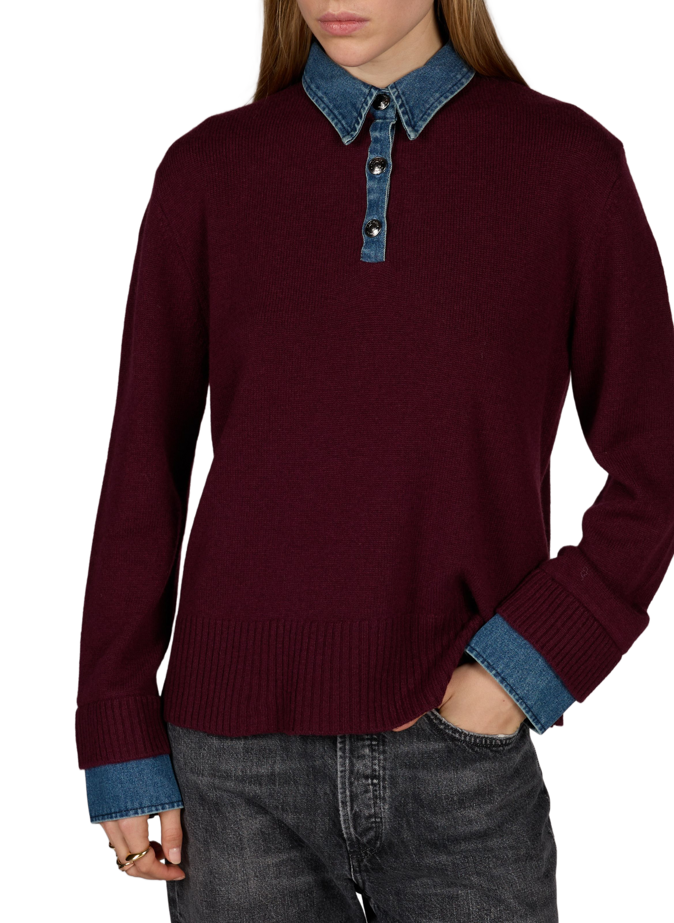 MARLO wool polo-neck sweater with a denim-effect finish BERENICE Red
