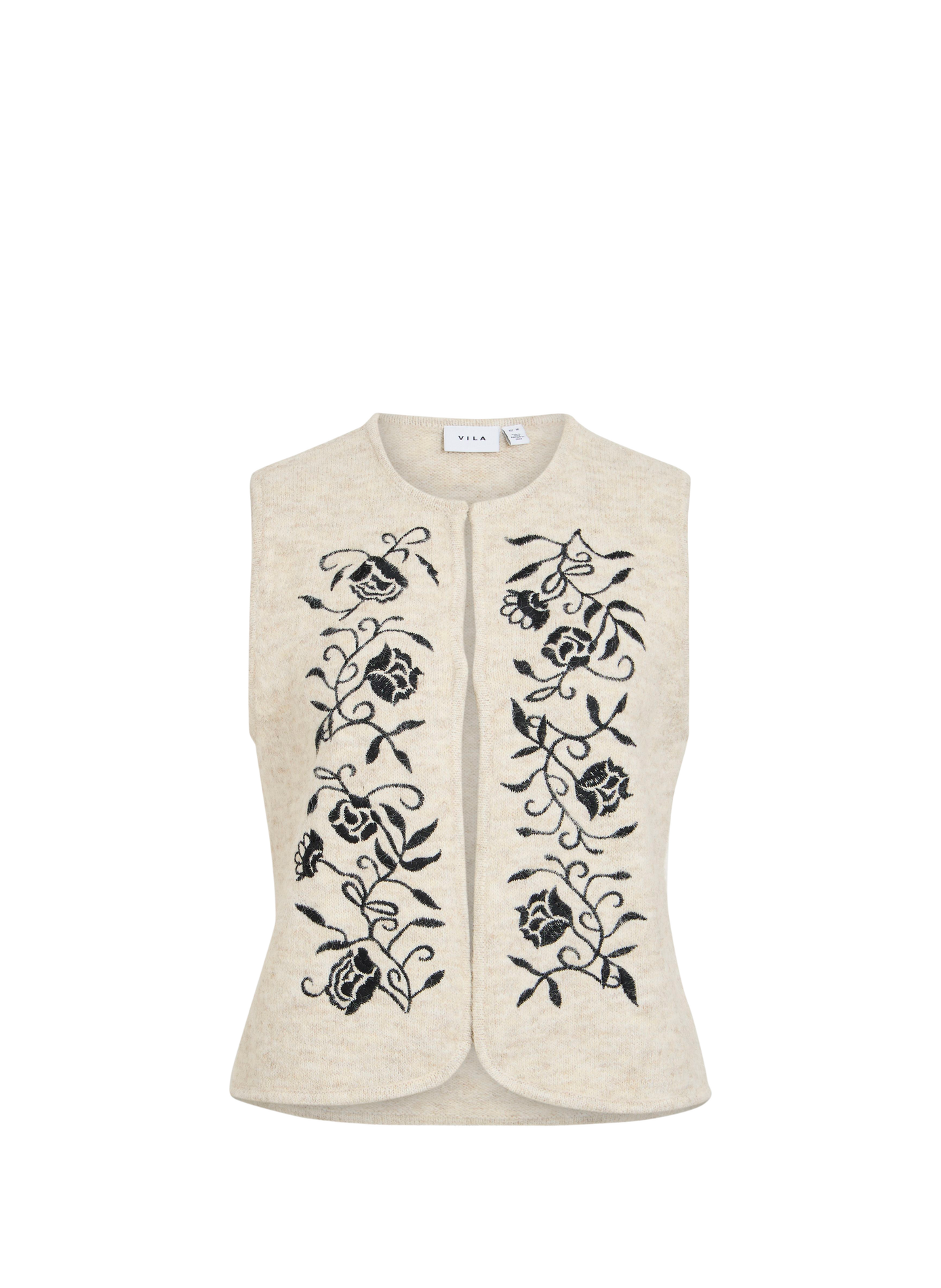 Gilet col rond droit brodé VILA Beige