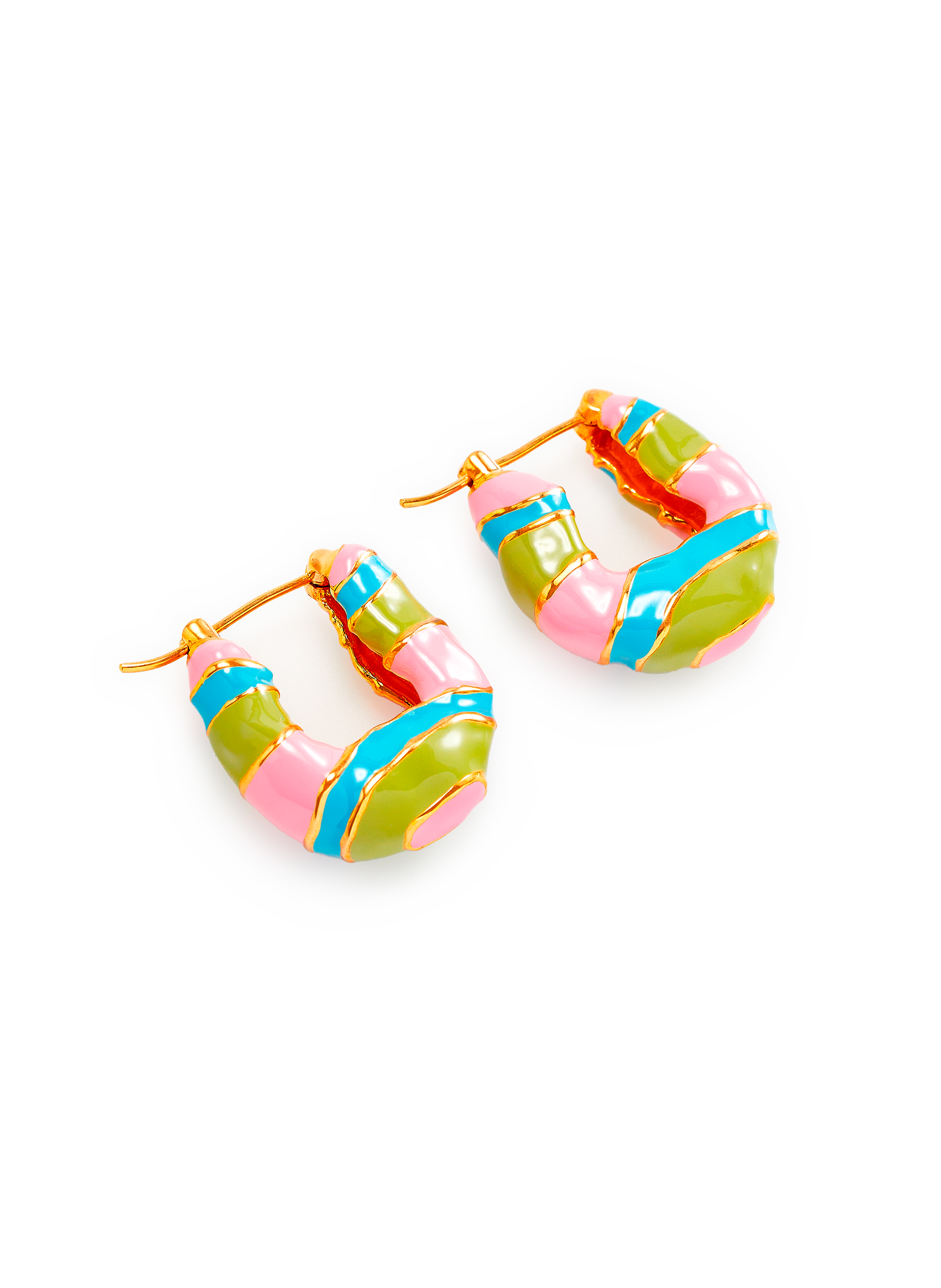 Boucles d'oreille Wave rayées en laiton plaqué or