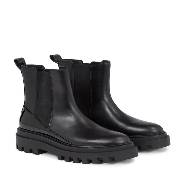 Calvin Klein Chunky Leather Boots In Black