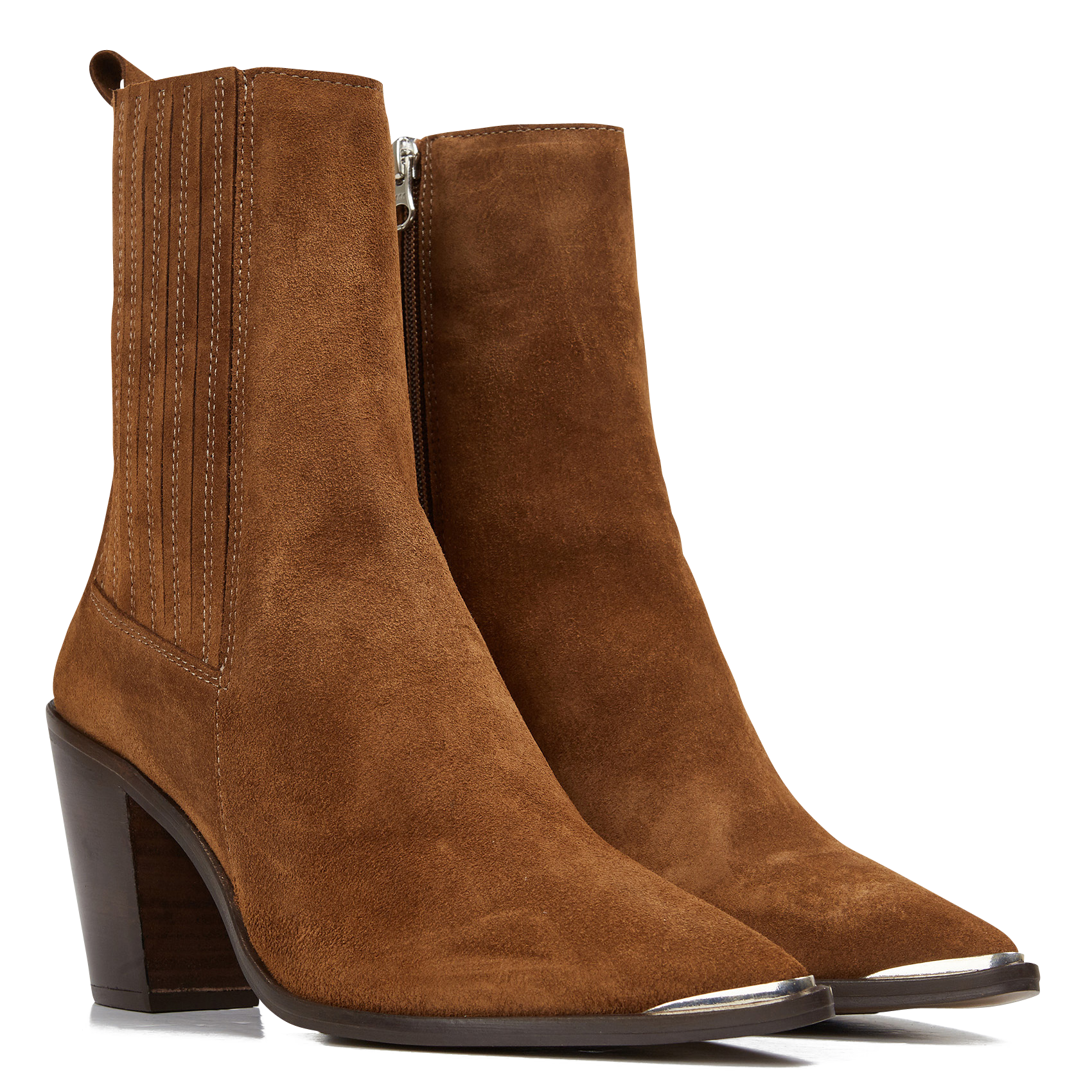 Bottines western talons hauts bout pointu en cuir basama JONAK Marron