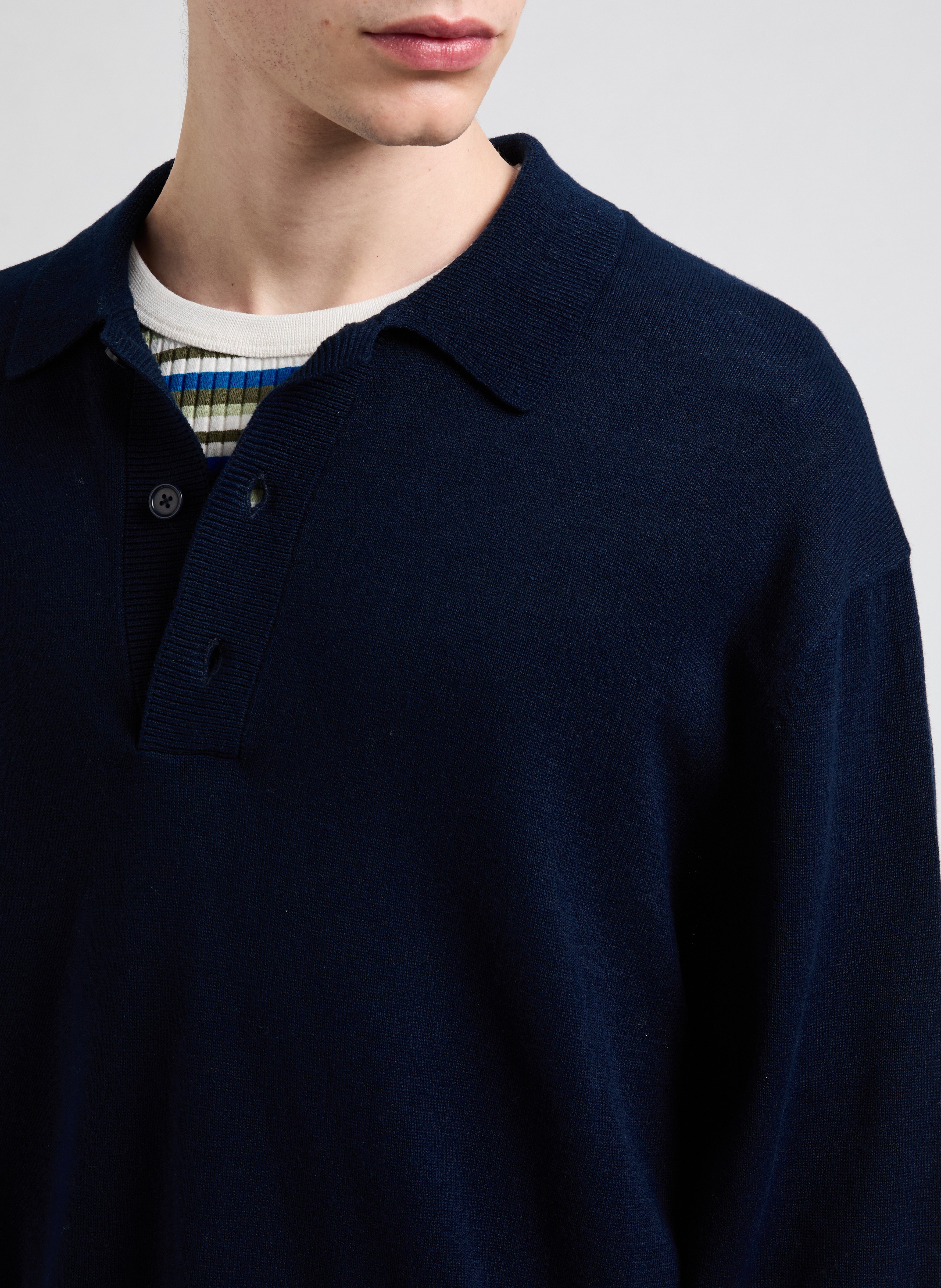 Pull col polo en coton et lin  SAISON 1865 Bleu