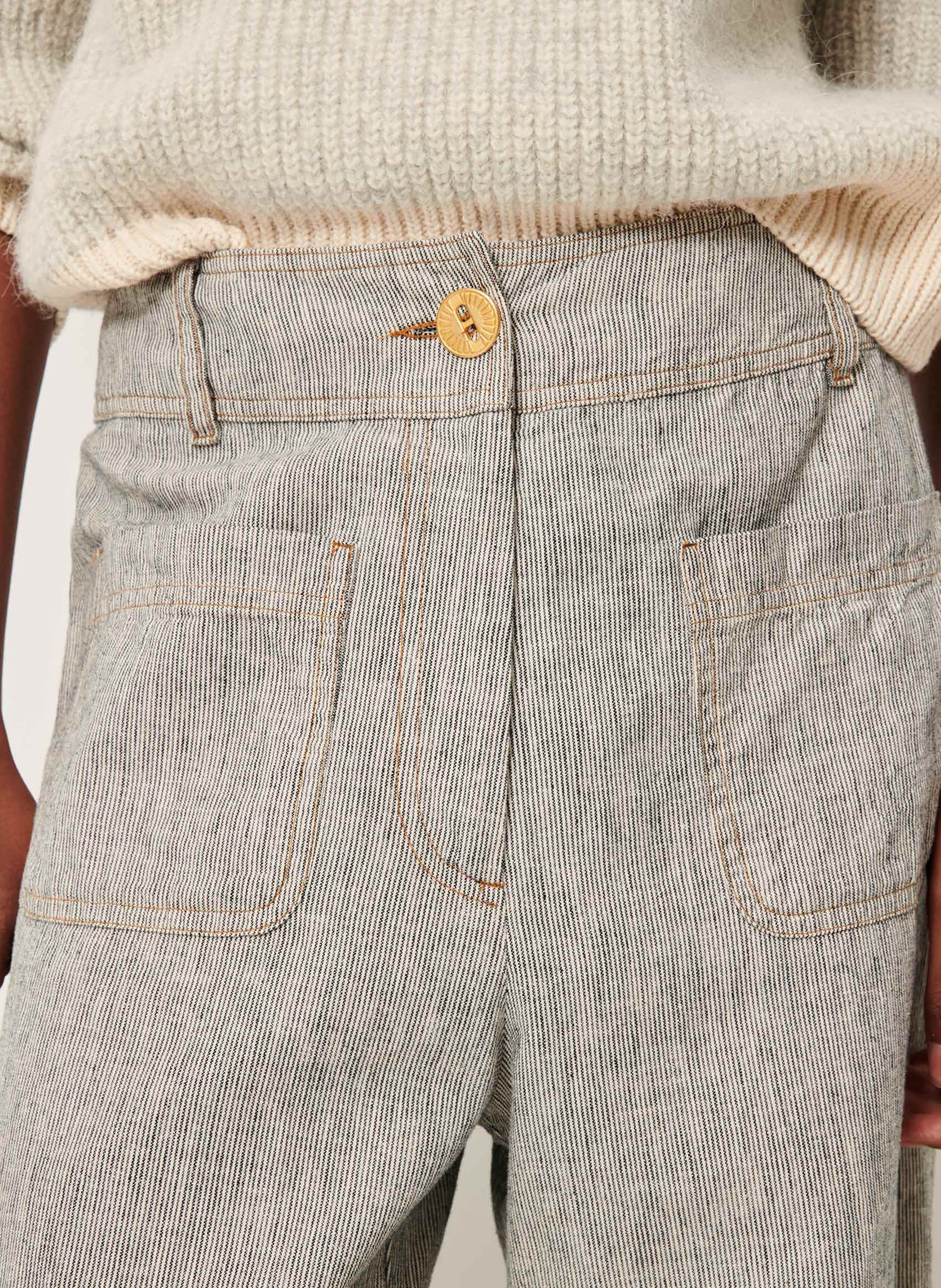 Pantalon large taille haute en lin et coton mélangé manhatti SESSUN Gris