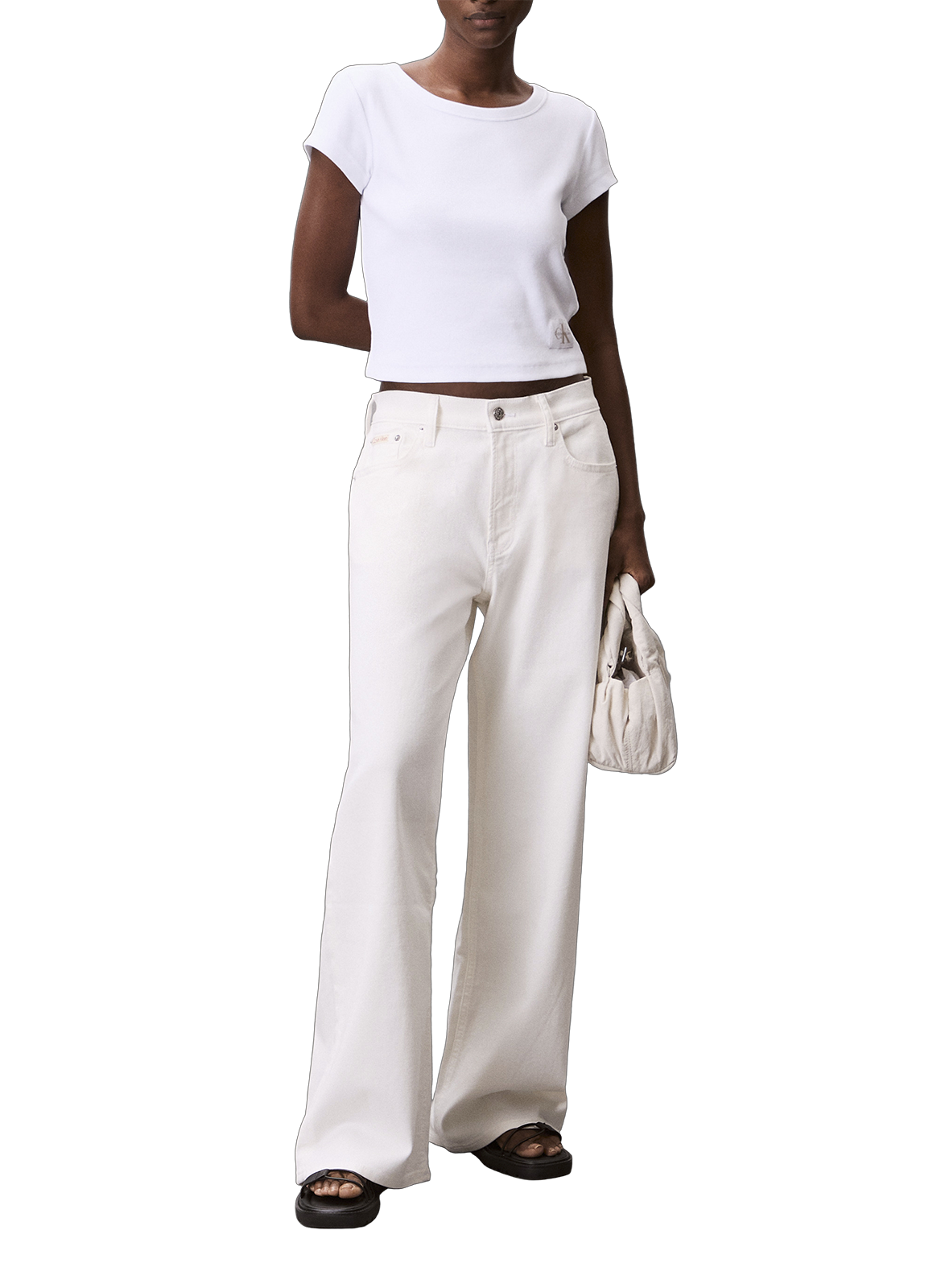 T-shirt court en coton mélangé CALVIN KLEIN Blanc