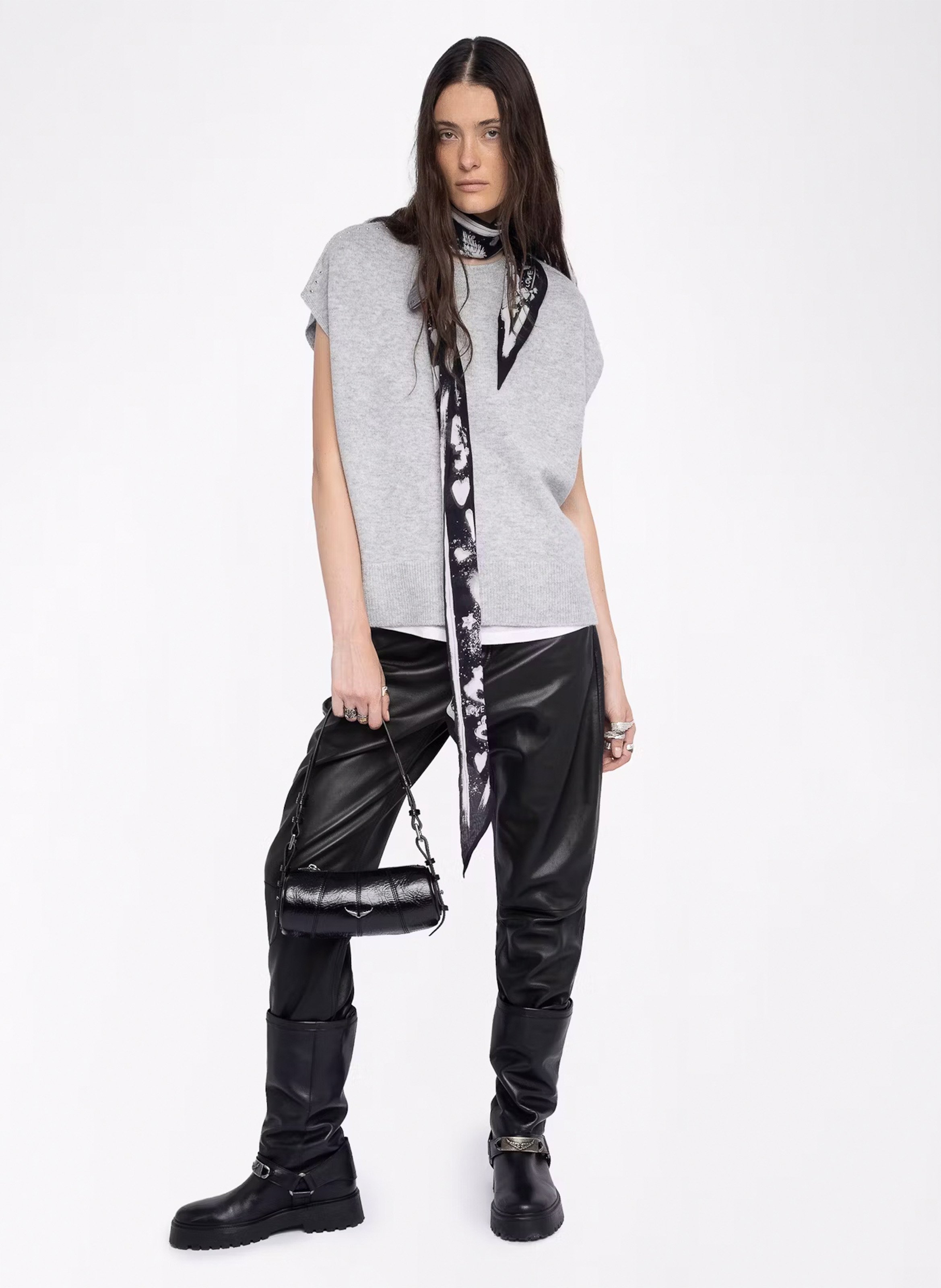 Pull oversize col montant en laine et cachemire larcy ZADIG&VOLTAIRE Gris