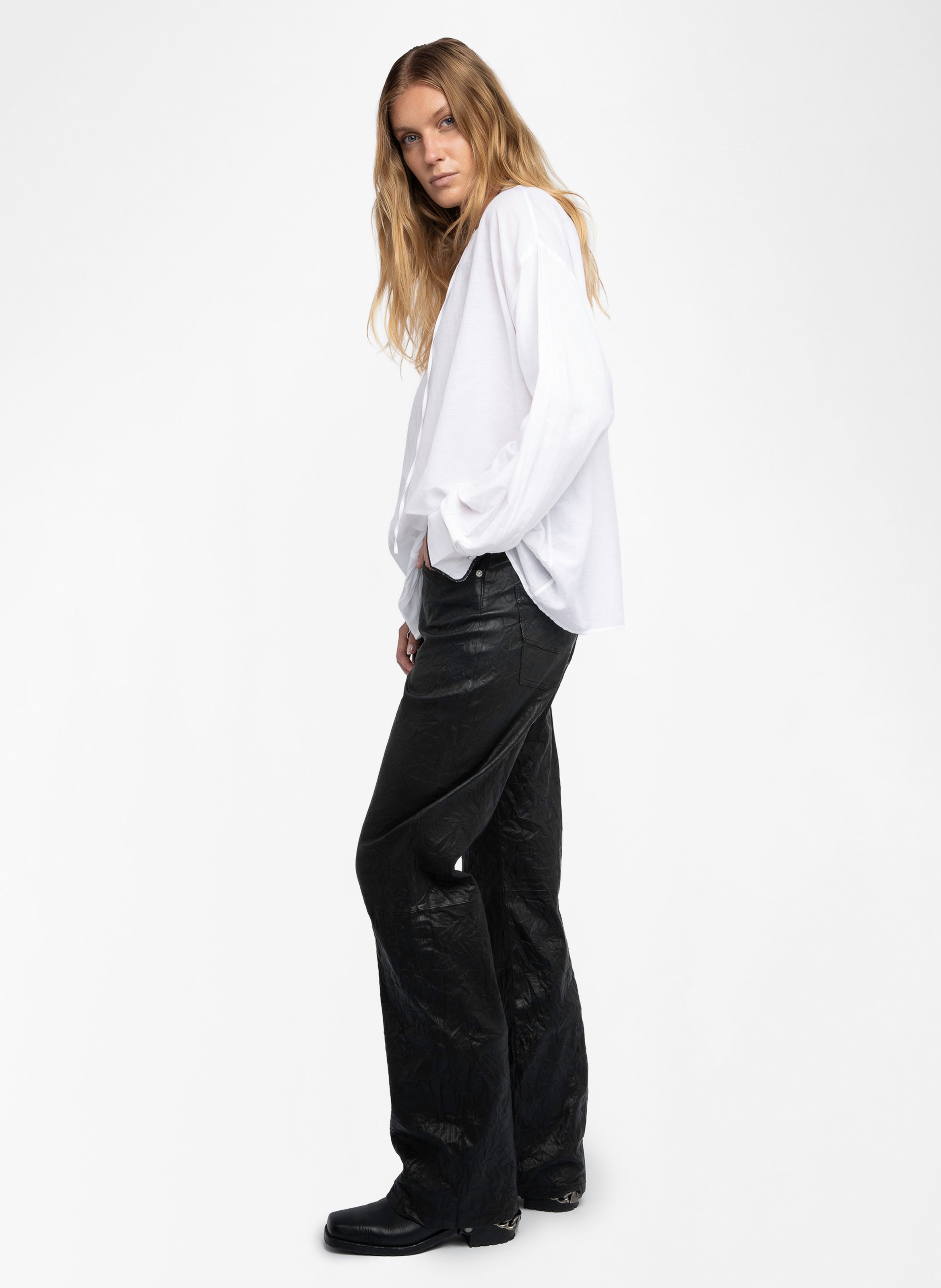 Blouse oversize en coton mélangé troene Blanc