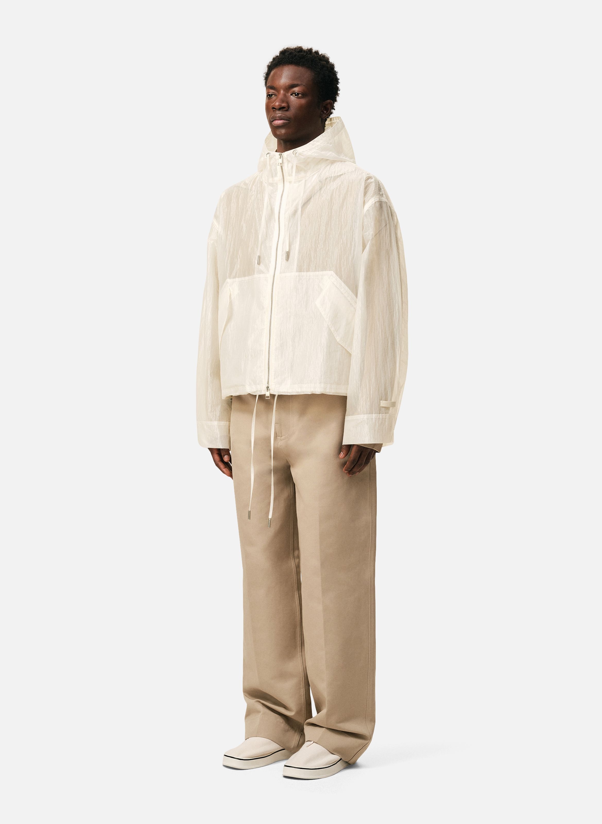 Coupe vent zippé en nylon AMI PARIS Blanc