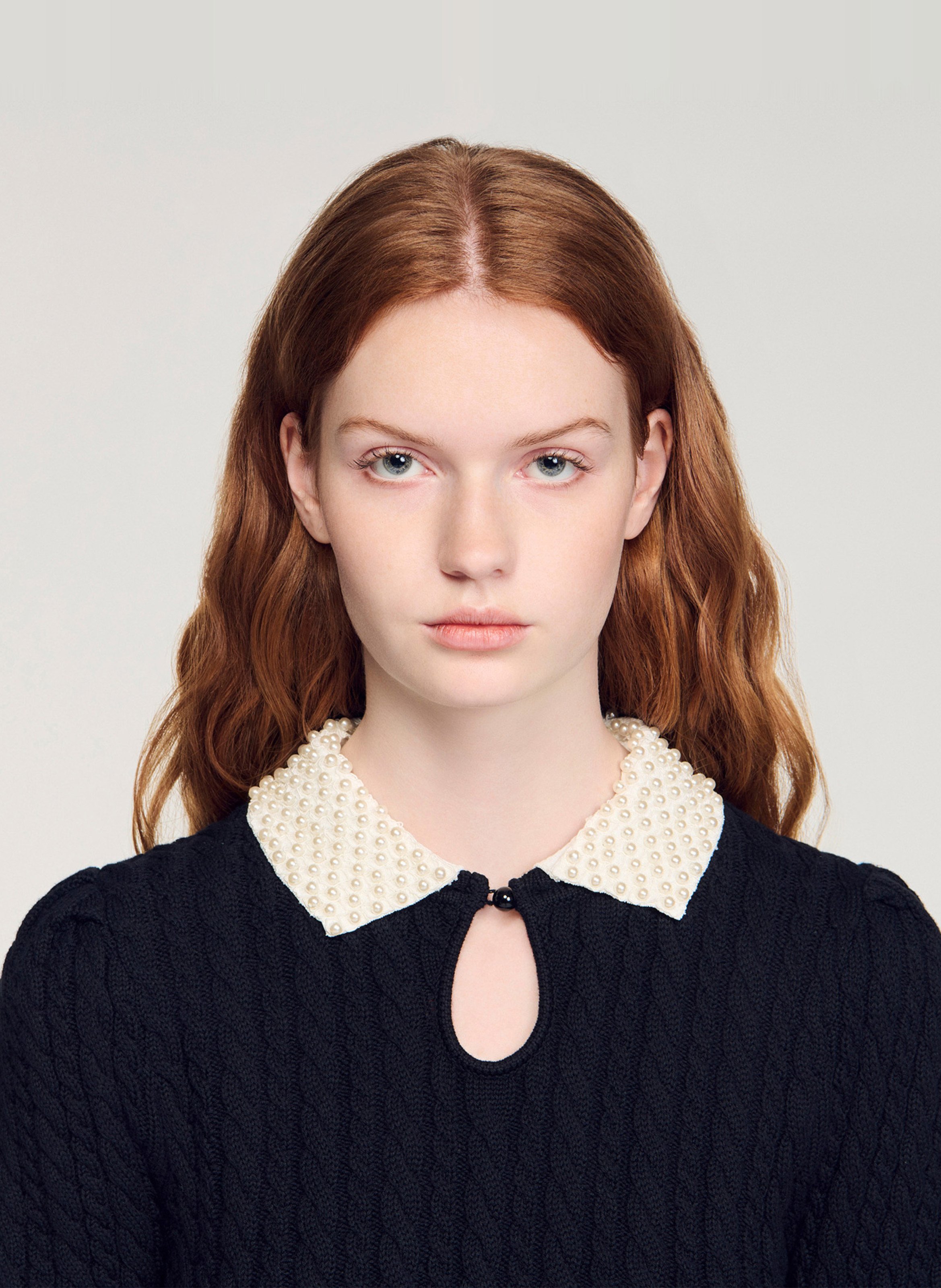 Pull col chemise en coton mélangé SANDRO Noir