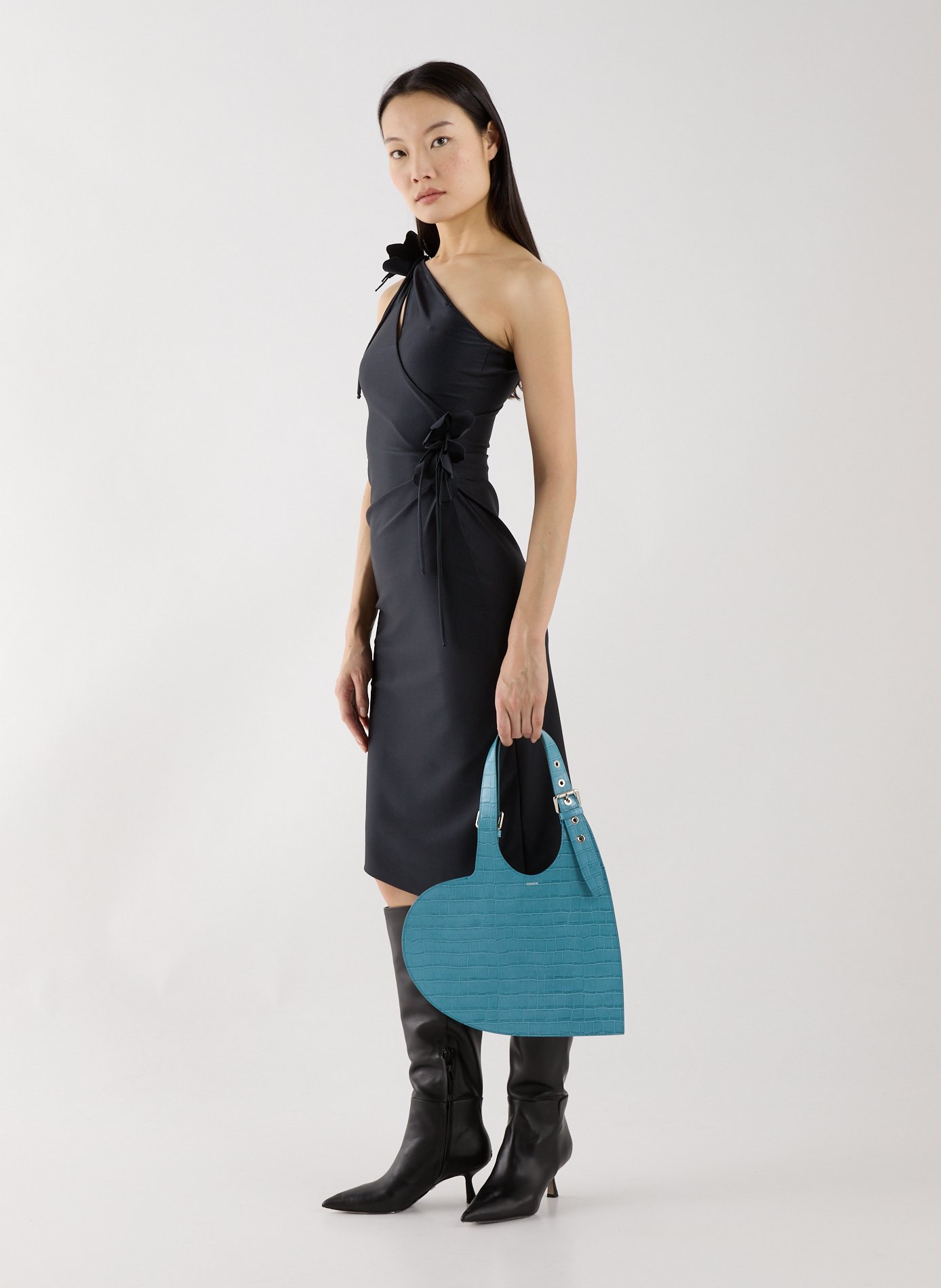 Sac épaule coeur aspect peau de crocodile en cuir COPERNI Bleu