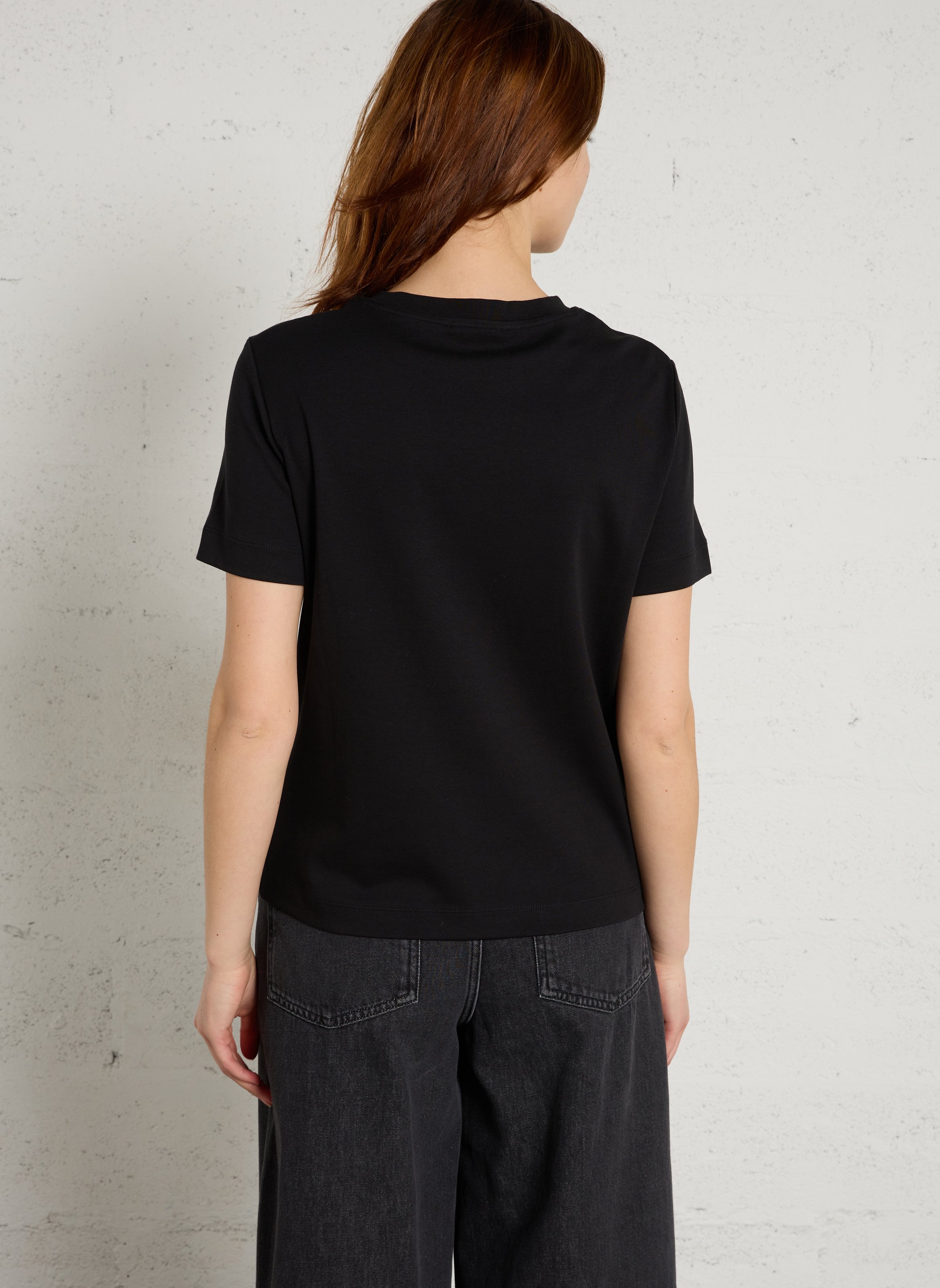 Tee-shirt droit col rond en coton leni MAISON 123 Noir
