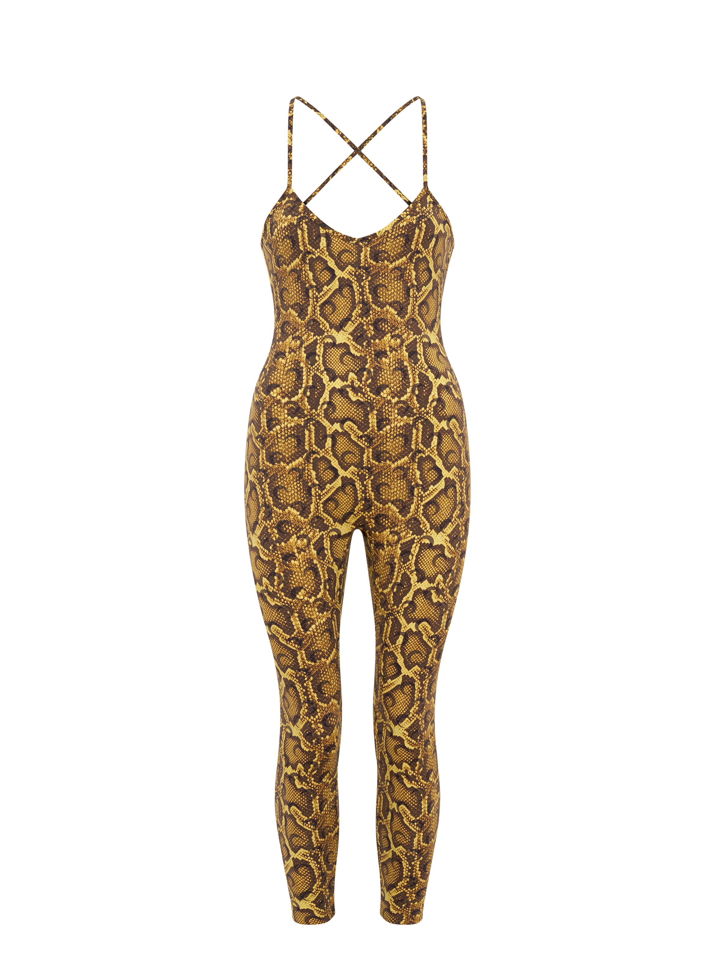 Python printed jersey fine straps catsuit MARINE SERRE Yellow