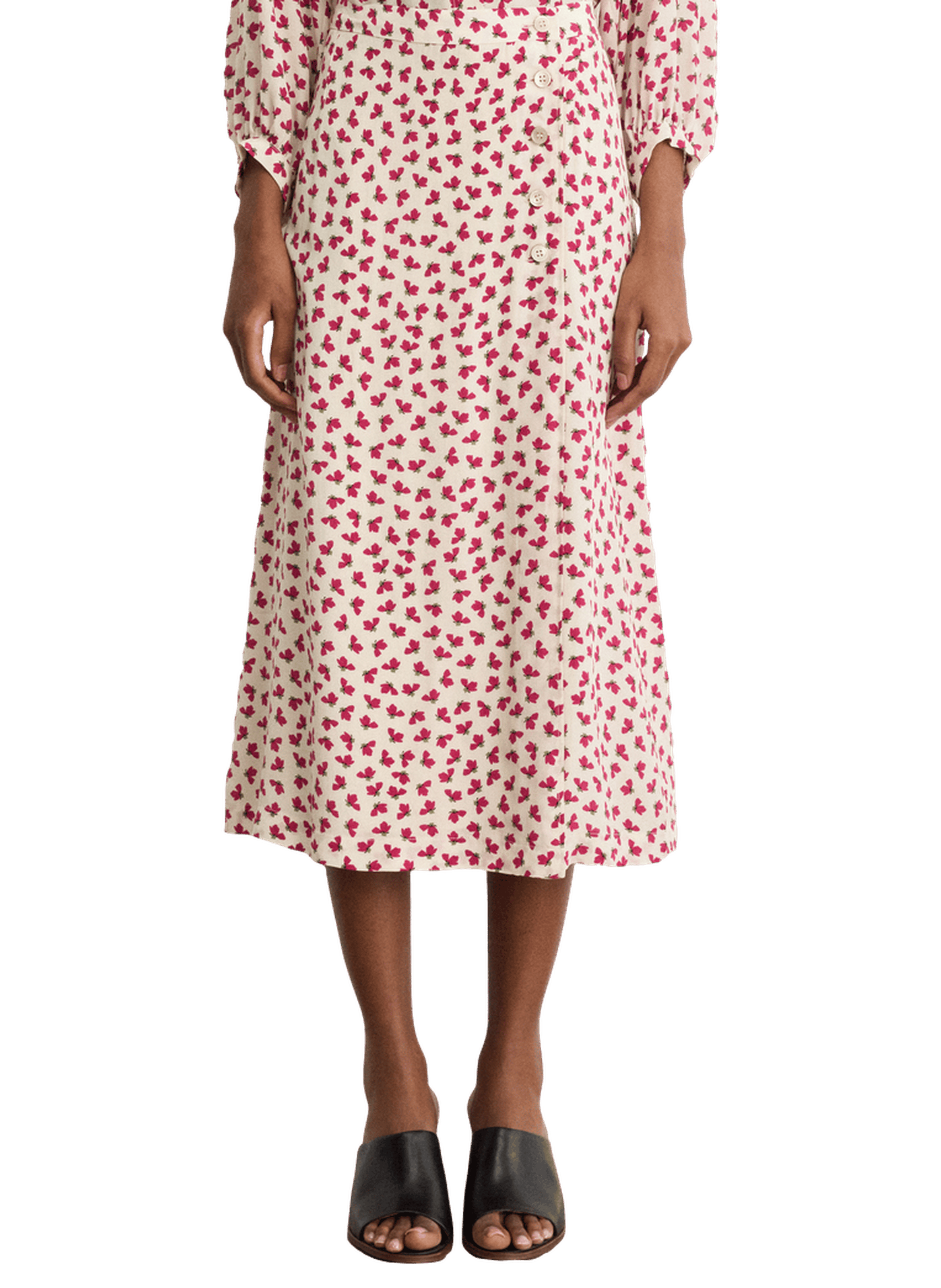 Jupe midi à fleurs et boutons - nassira PABLO Beige