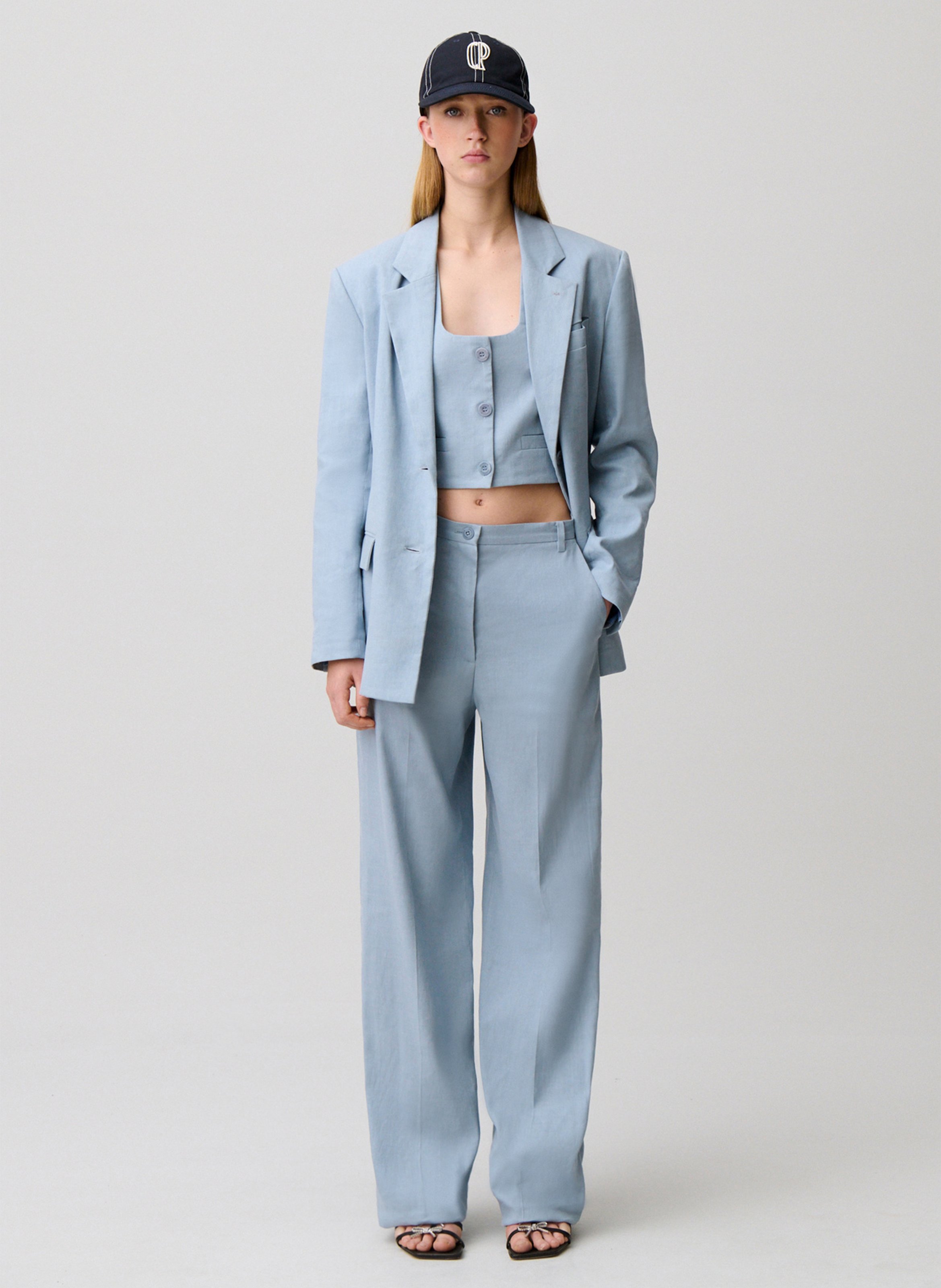 Pantalon droit taille haute uni CLAUDIE PIERLOT Bleu