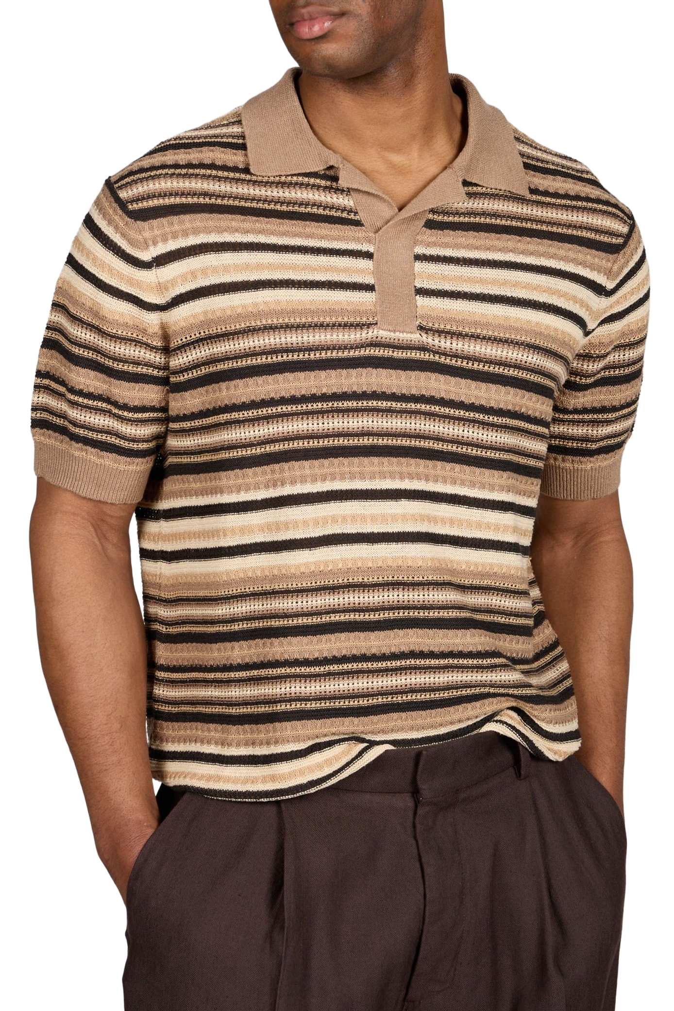Striped linen knit Noam polo NN.07 Brown