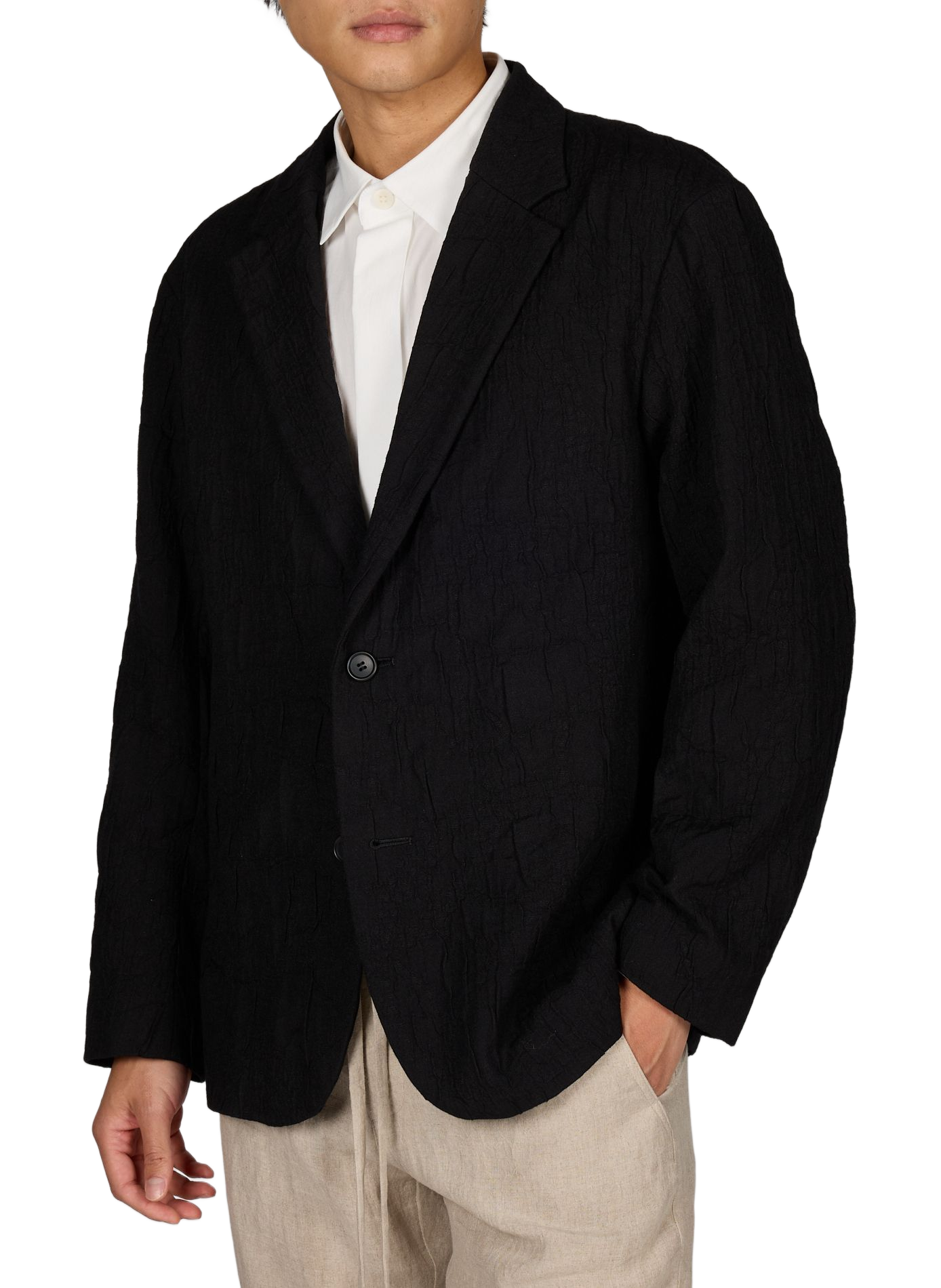 Blazer recto texturado de algodón mezclado Negro