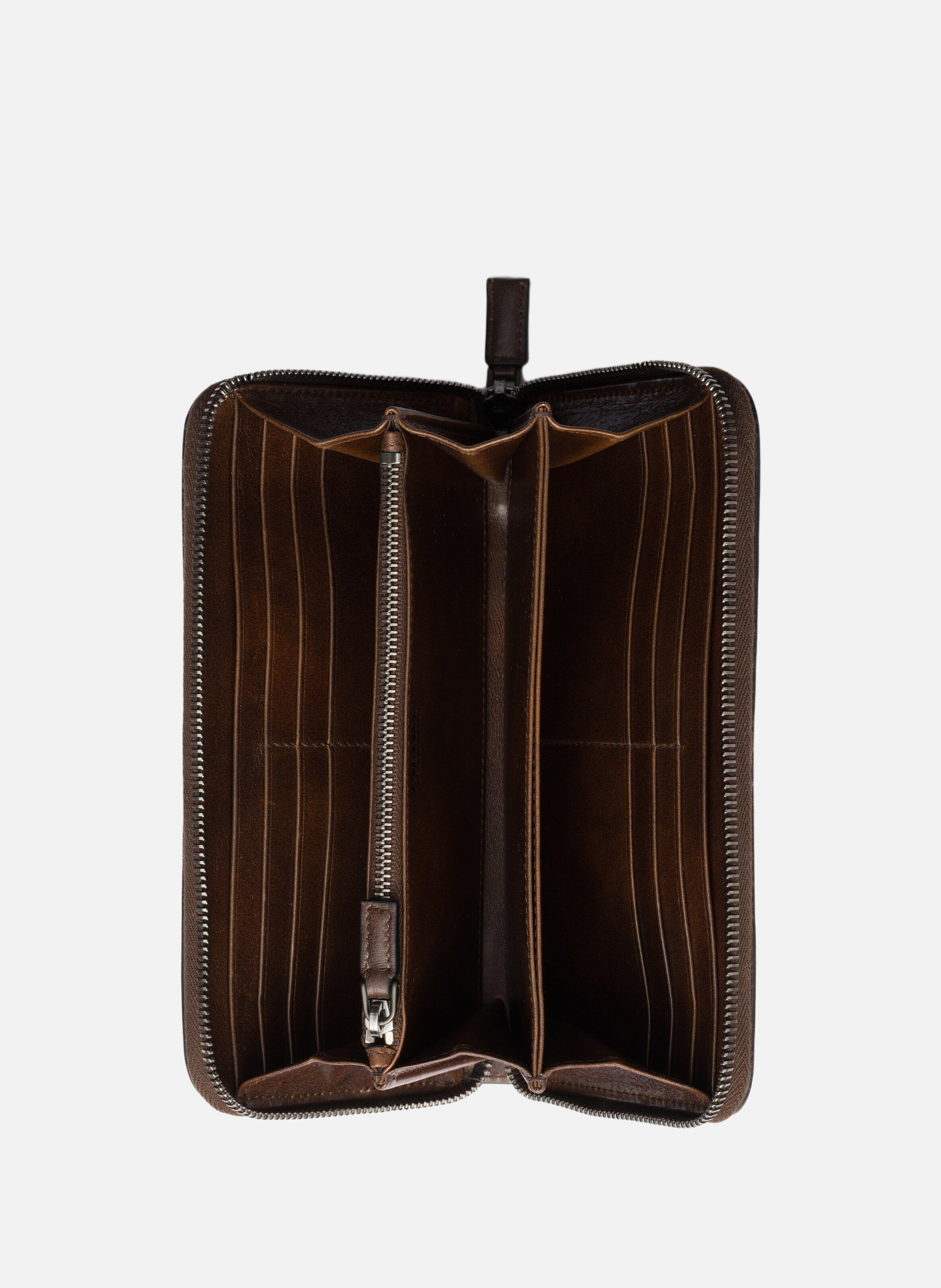 Portefeuille en cuir vieilli PRADA Marron