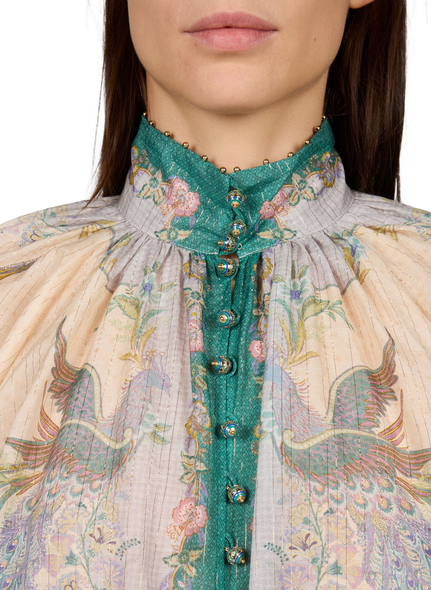 Billow Indra blouse with floral print in blended cotton ZIMMERMANN Green