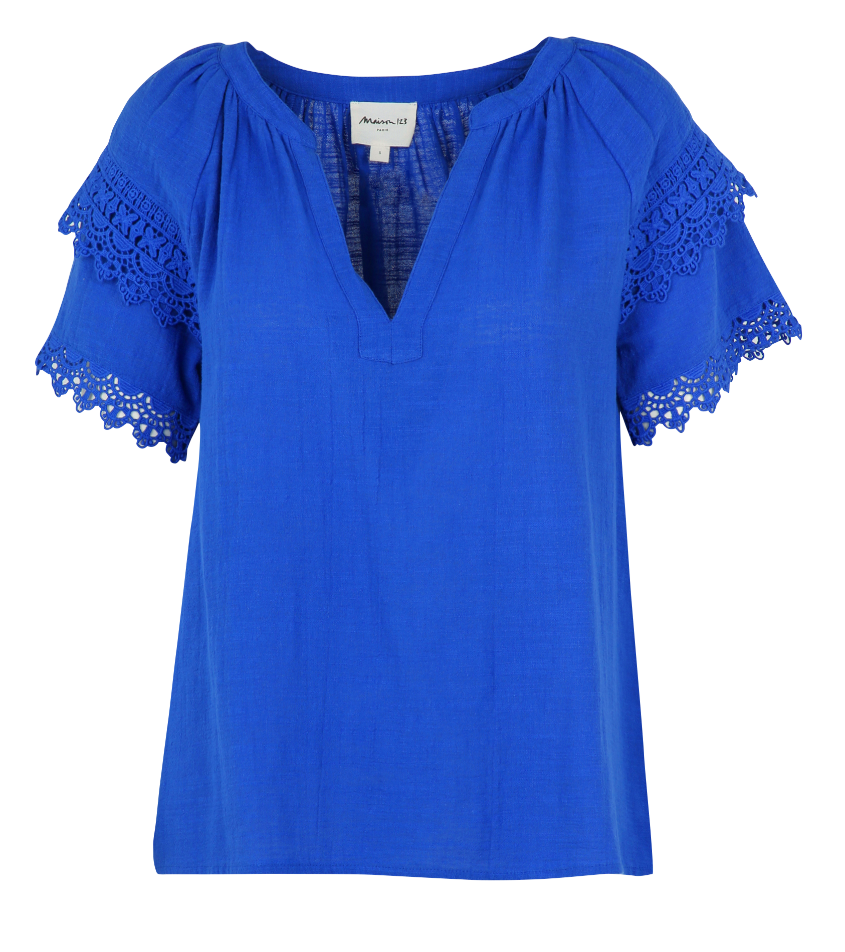 Blouse col v en coton mathis MAISON 123 Bleu