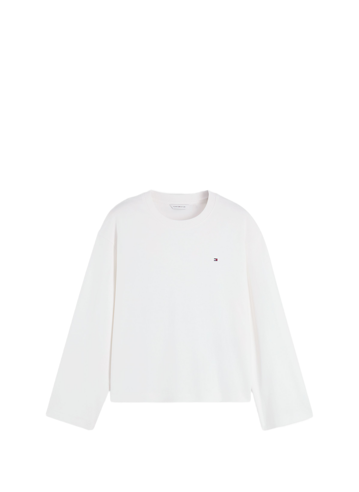 T-shirt manches longues droit col rond en coton TOMMY HILFIGER Blanc