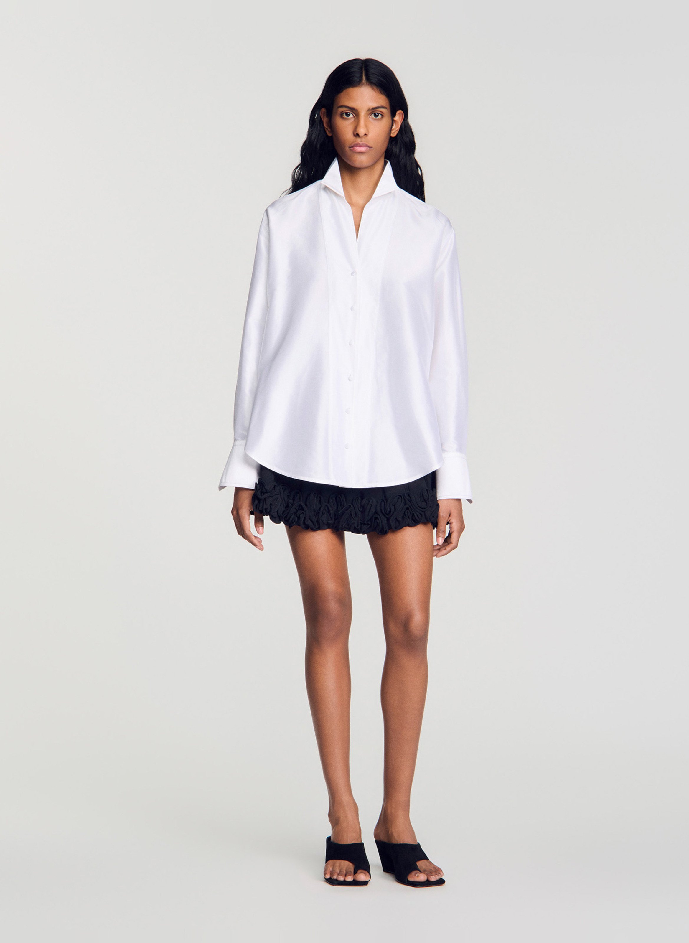 Chemise ample unie en soie SANDRO Blanc
