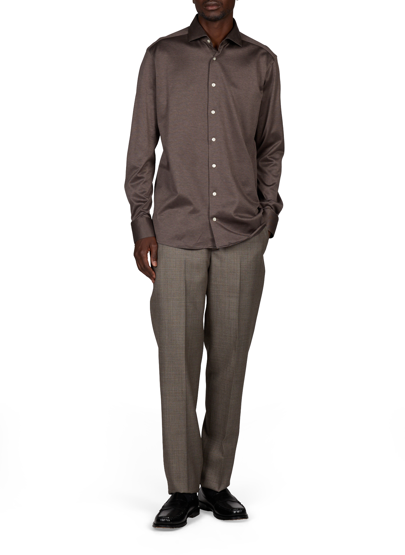 Straight jacquard cotton shirt ETON Brown