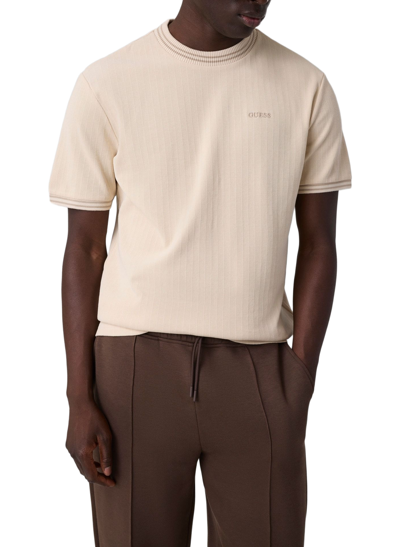 T-Shirt mit kurzem Logo-Ärmel aus Baumwolle GUESS Beige