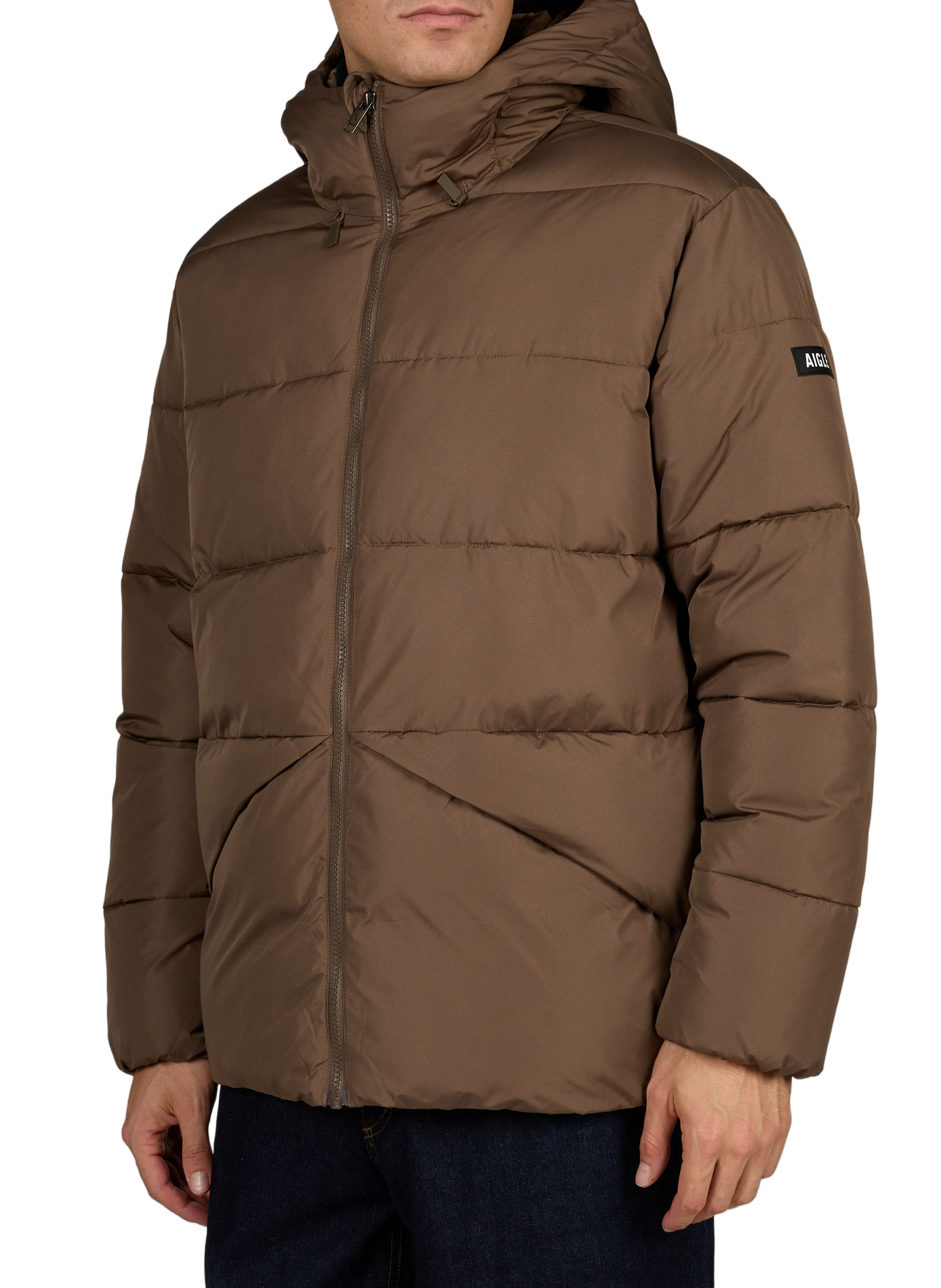 Solid straight hooded puffer coat AIGLE Brown