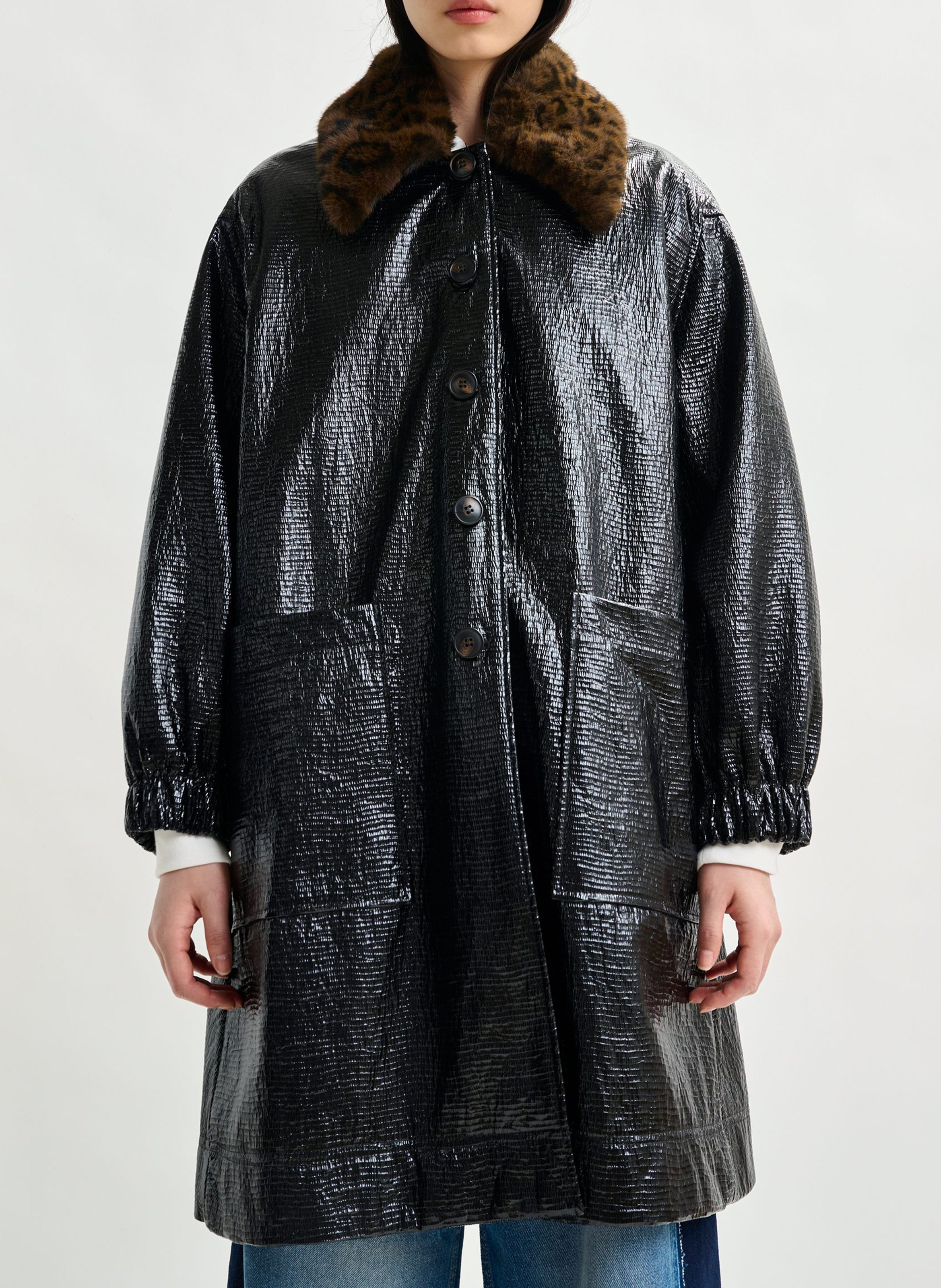 Manteau col effet fourrure iom ESSENTIEL ANTWERP Bleu