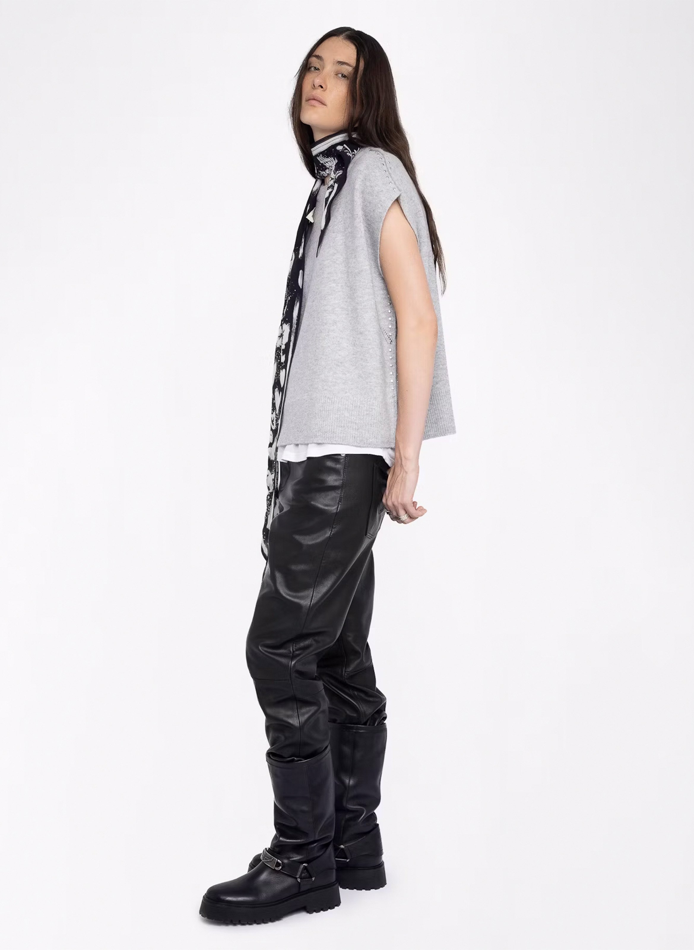 Pull oversize col montant en laine et cachemire larcy ZADIG&VOLTAIRE Gris