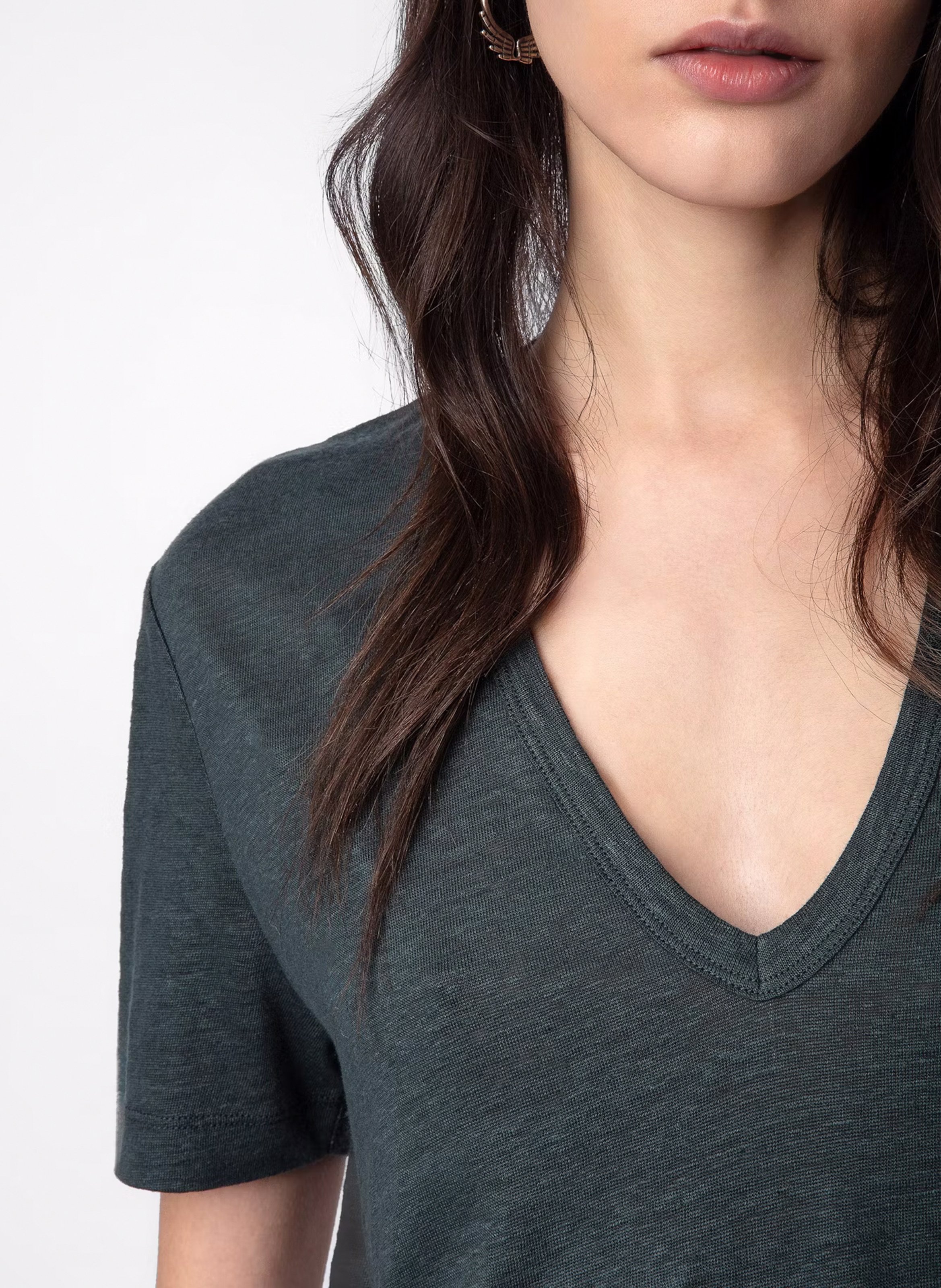 Tee-shirt droit col v en lin wassa ZADIG&VOLTAIRE Vert