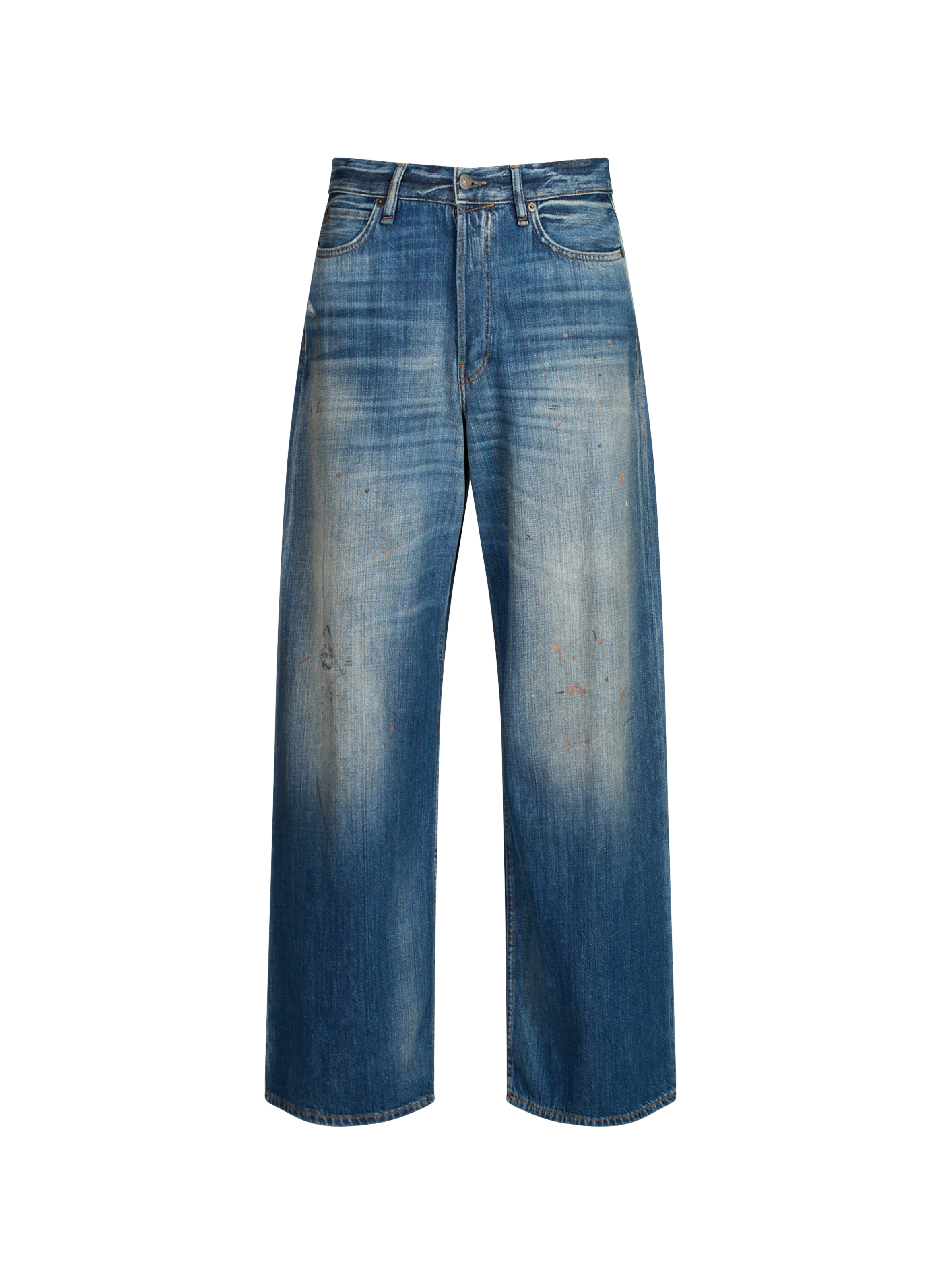 Spotted cotton and leather jeans ACNE STUDIOS Blue