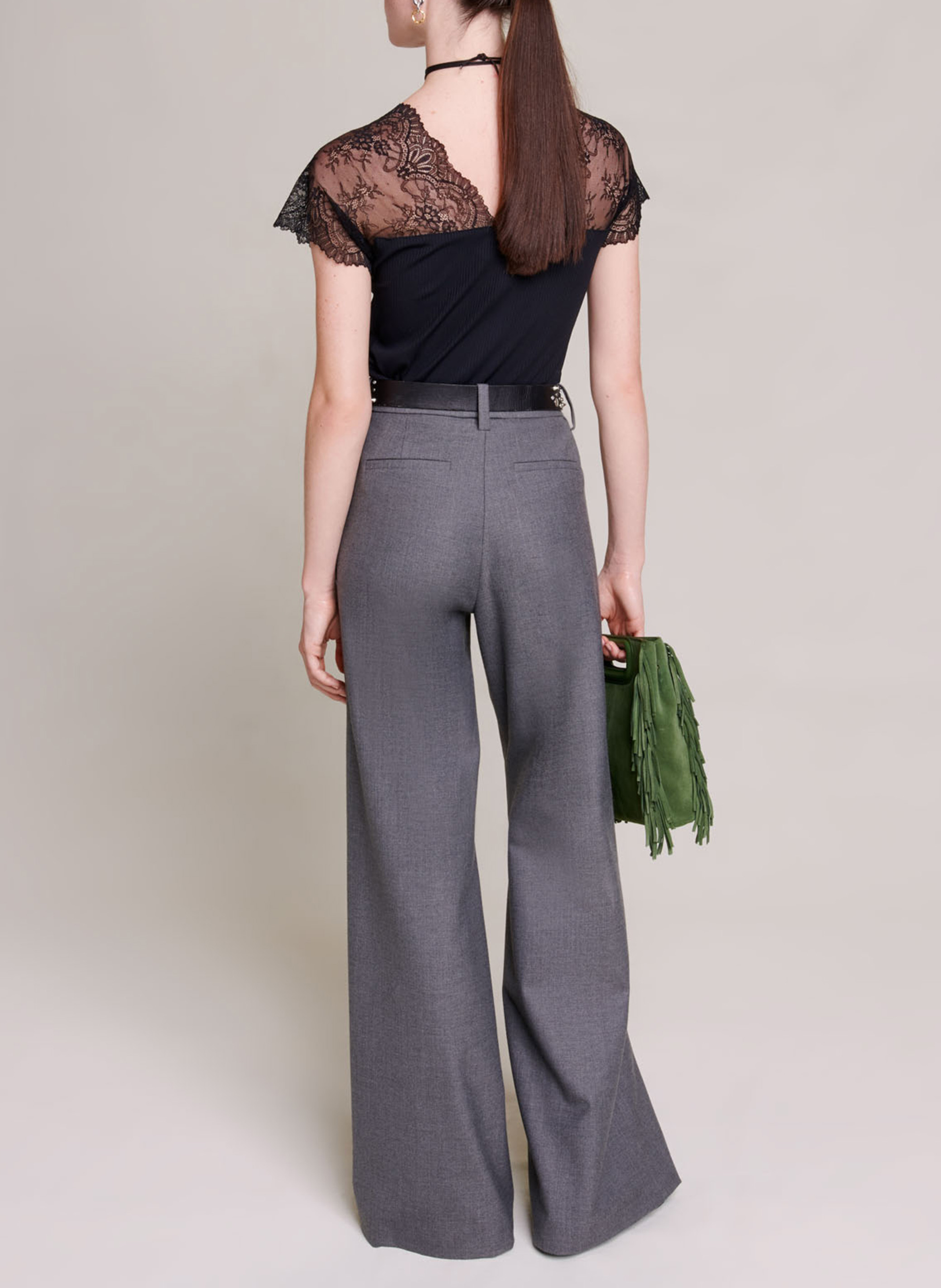 Top col v à dentelle MAJE Noir