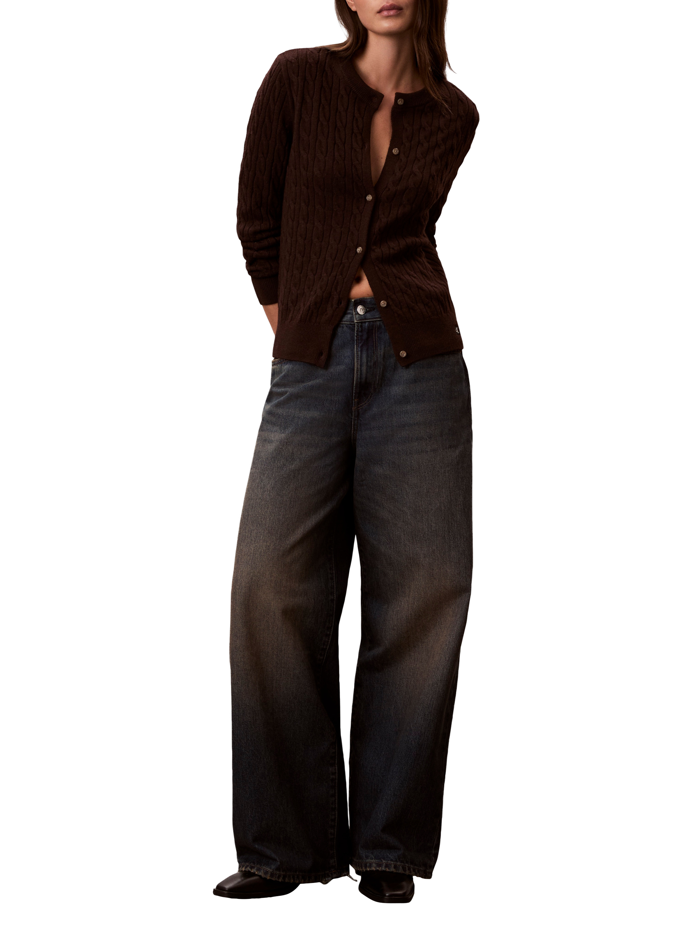 Ribbed wool blend cardigan CALVIN KLEIN Brown