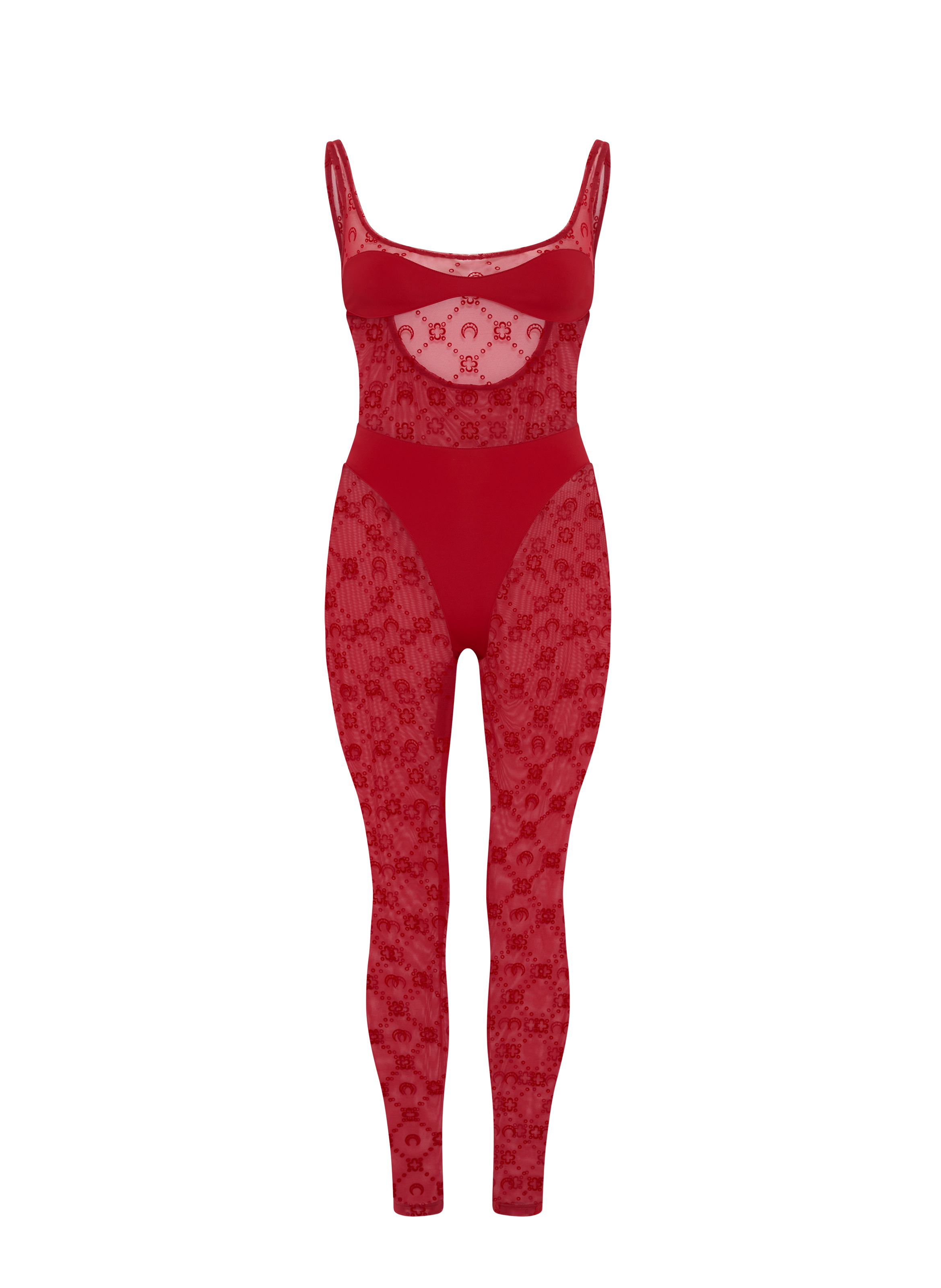 Catsuit moonogram en résille floquée MARINE SERRE Rouge