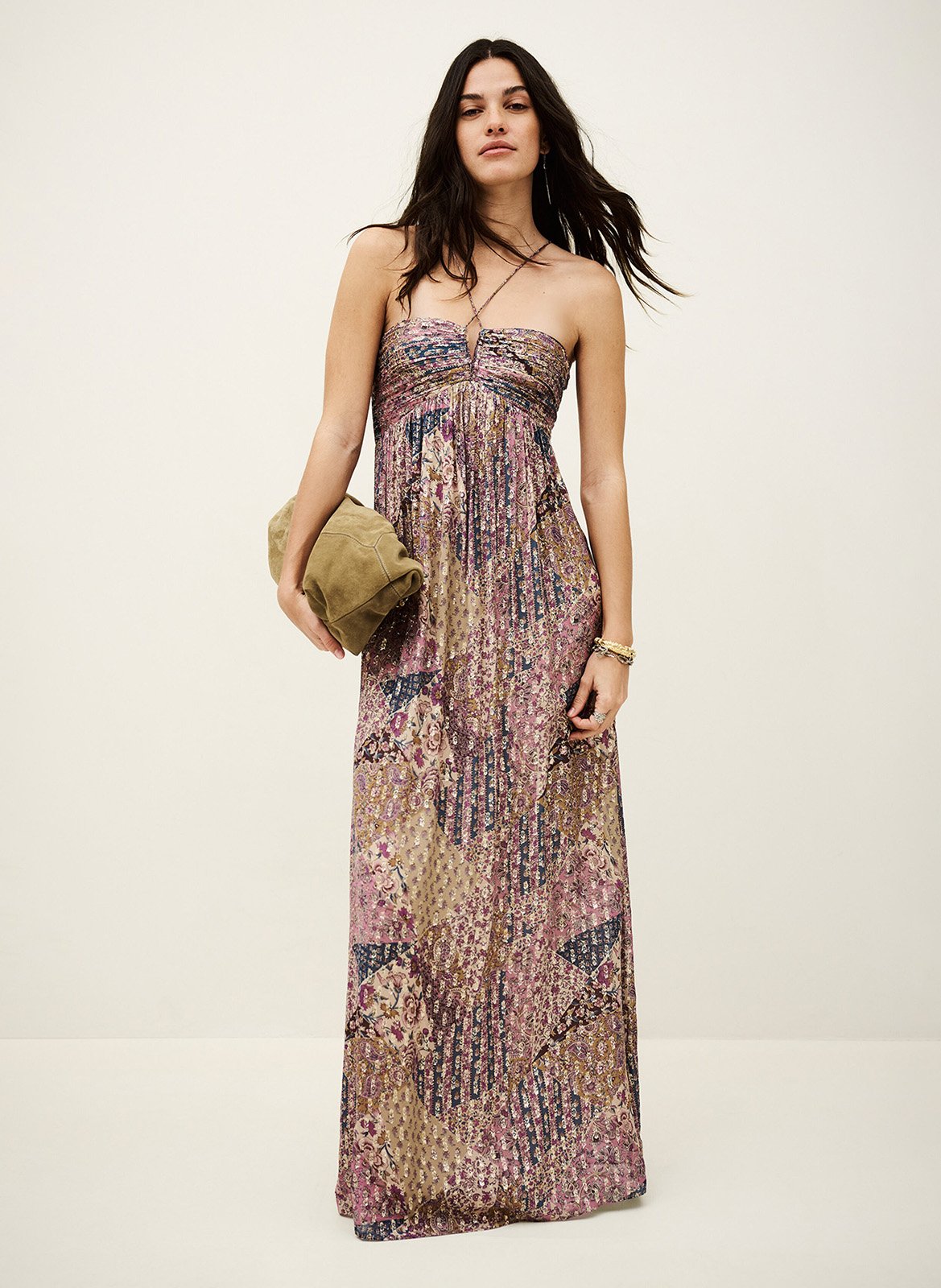 Robe longue imprimée à bretelles fines pietra BA&SH Rose