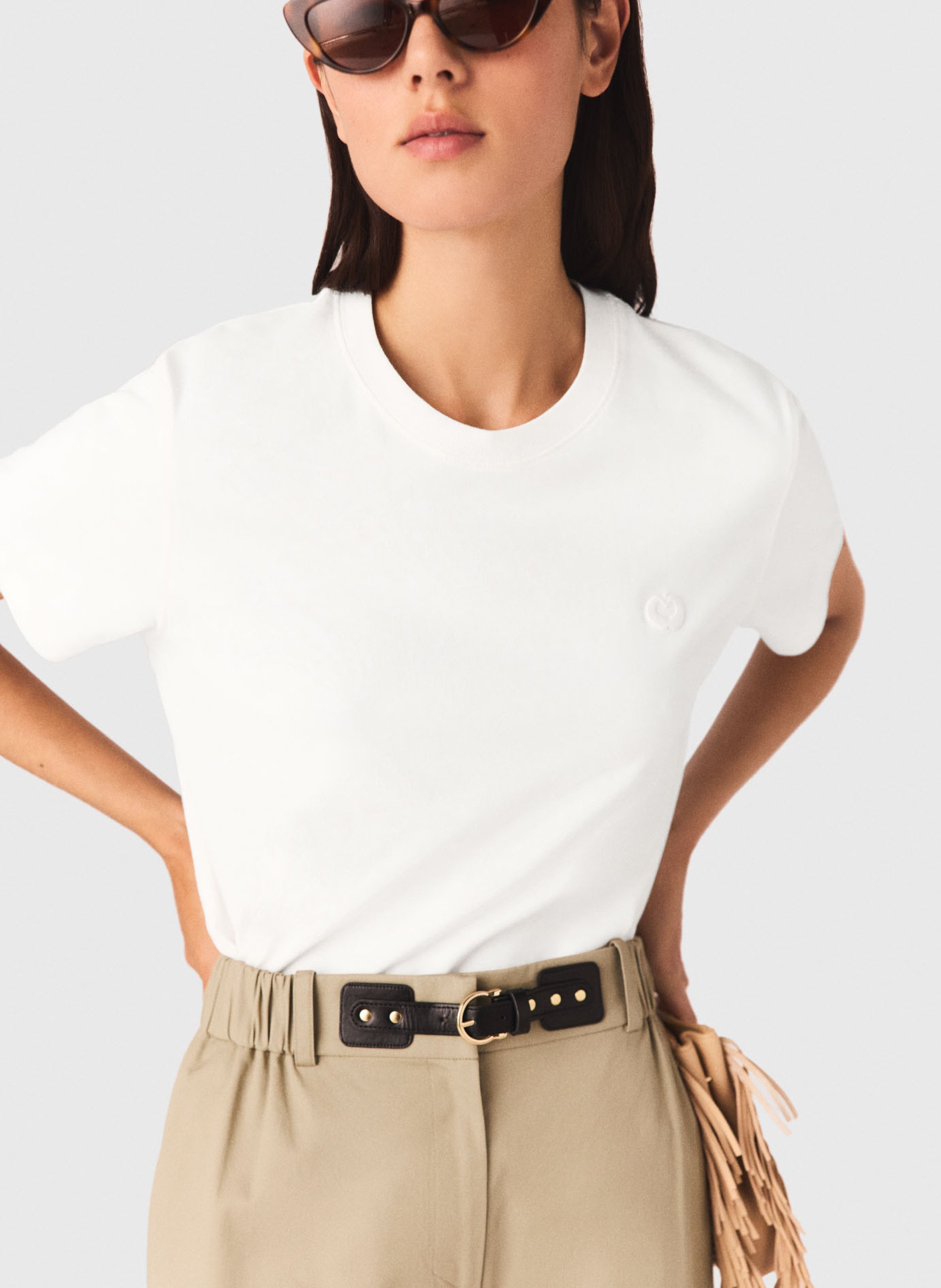 T-shirt droit col rond en coton MAJE Blanc