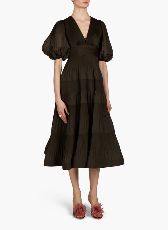 Flared pleated dress Green Zimmermann - Women | Printemps.com Flared pleated dress Green Zimmermann - Women | Printemps.com