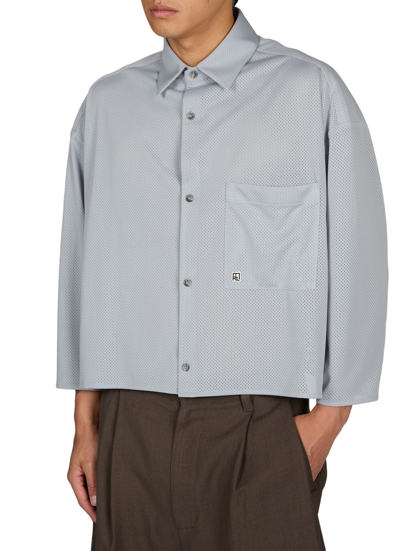 Camisa recta con detalle calado y bolsillo de parche MERELY MADE Azul