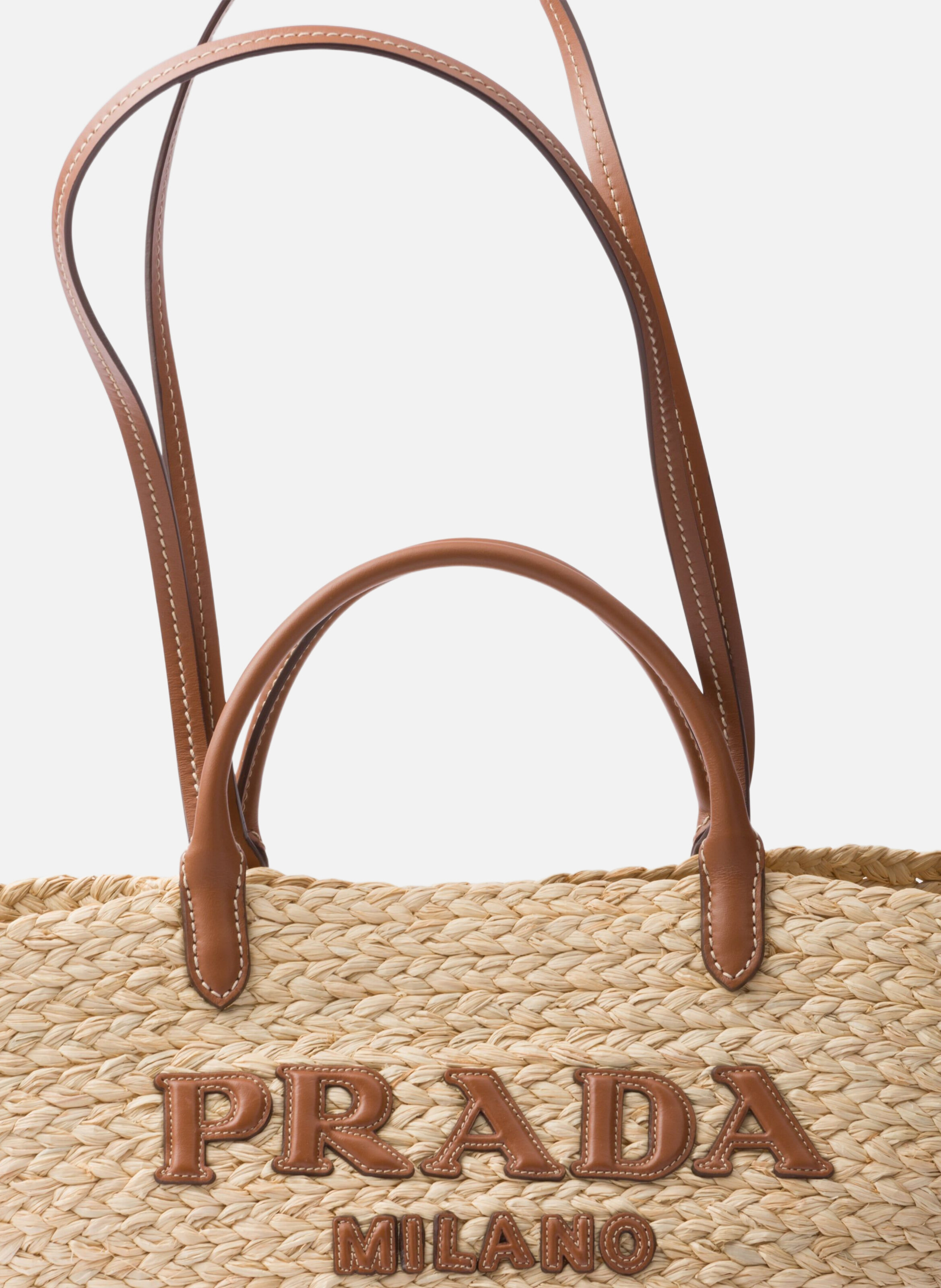 Grand shopping bag en raphia et cuir PRADA Beige