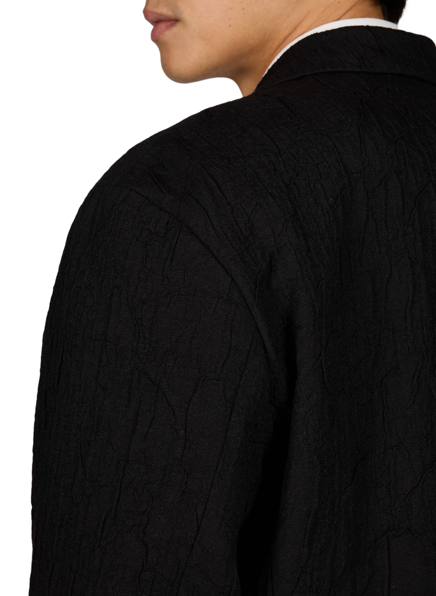 Blazer recto texturado de algodón mezclado Negro
