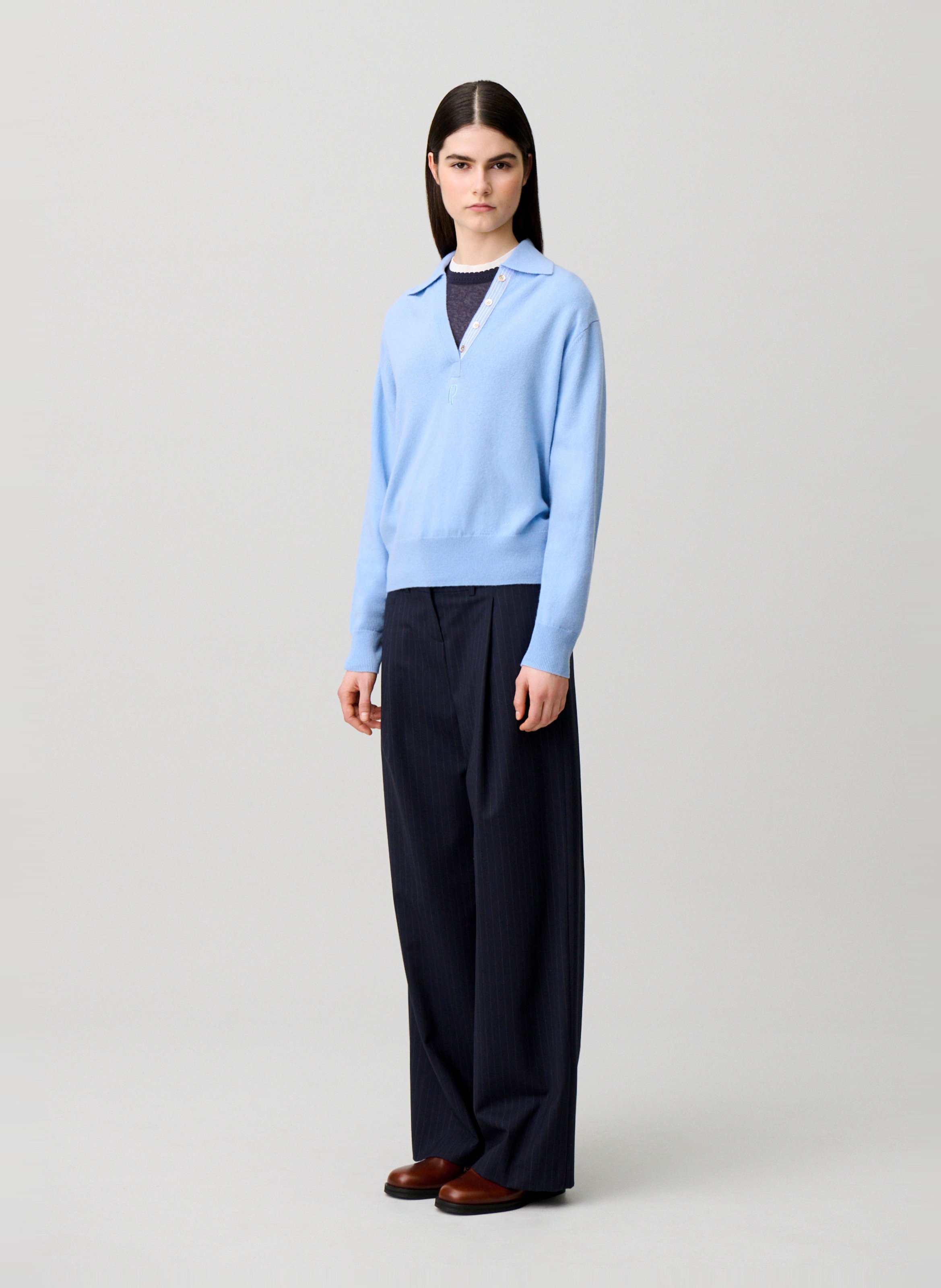 Pull droit en laine et cachemire CLAUDIE PIERLOT Bleu