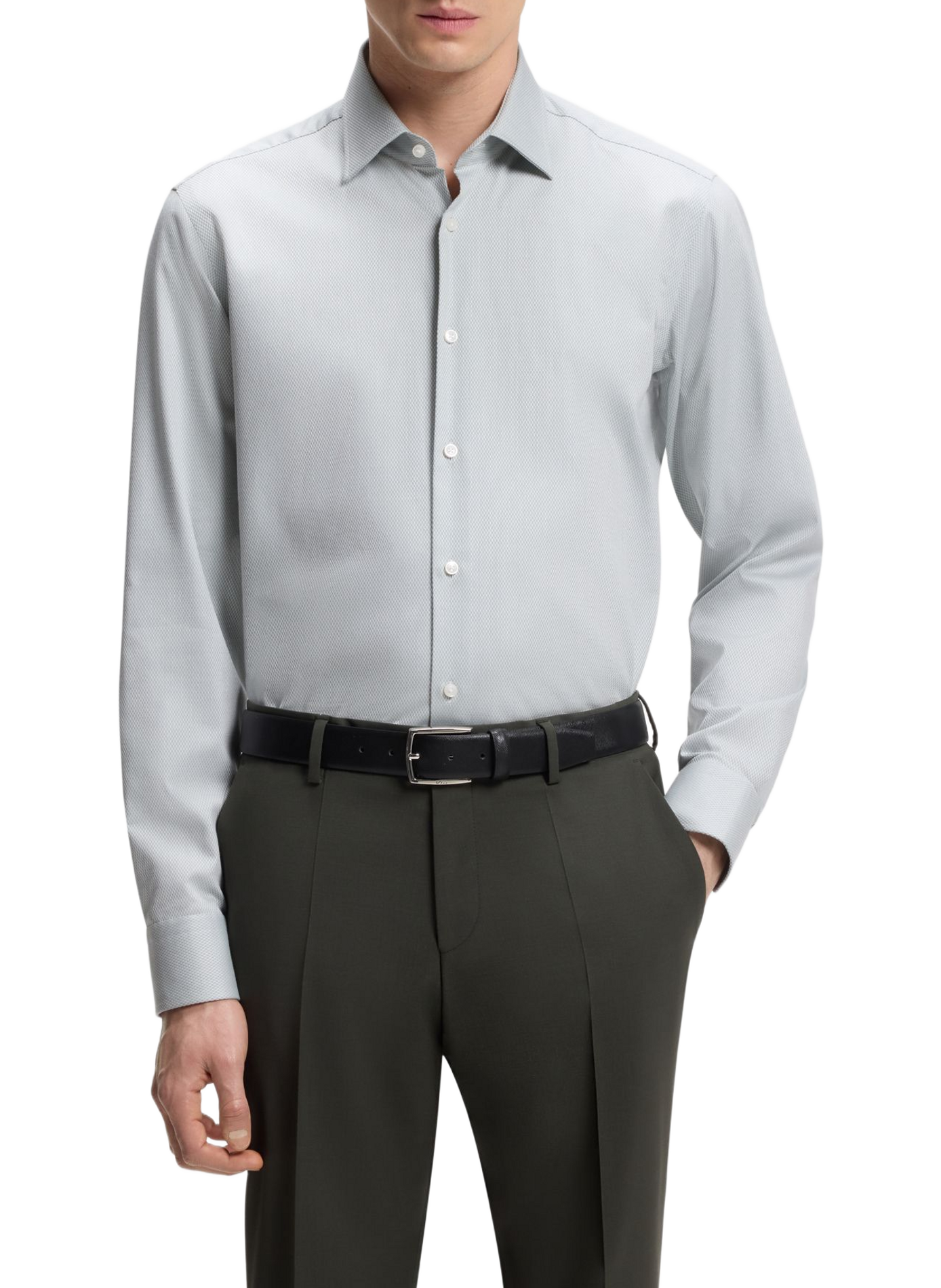Camisa de manga larga de ratier de algodón BOSS Verde