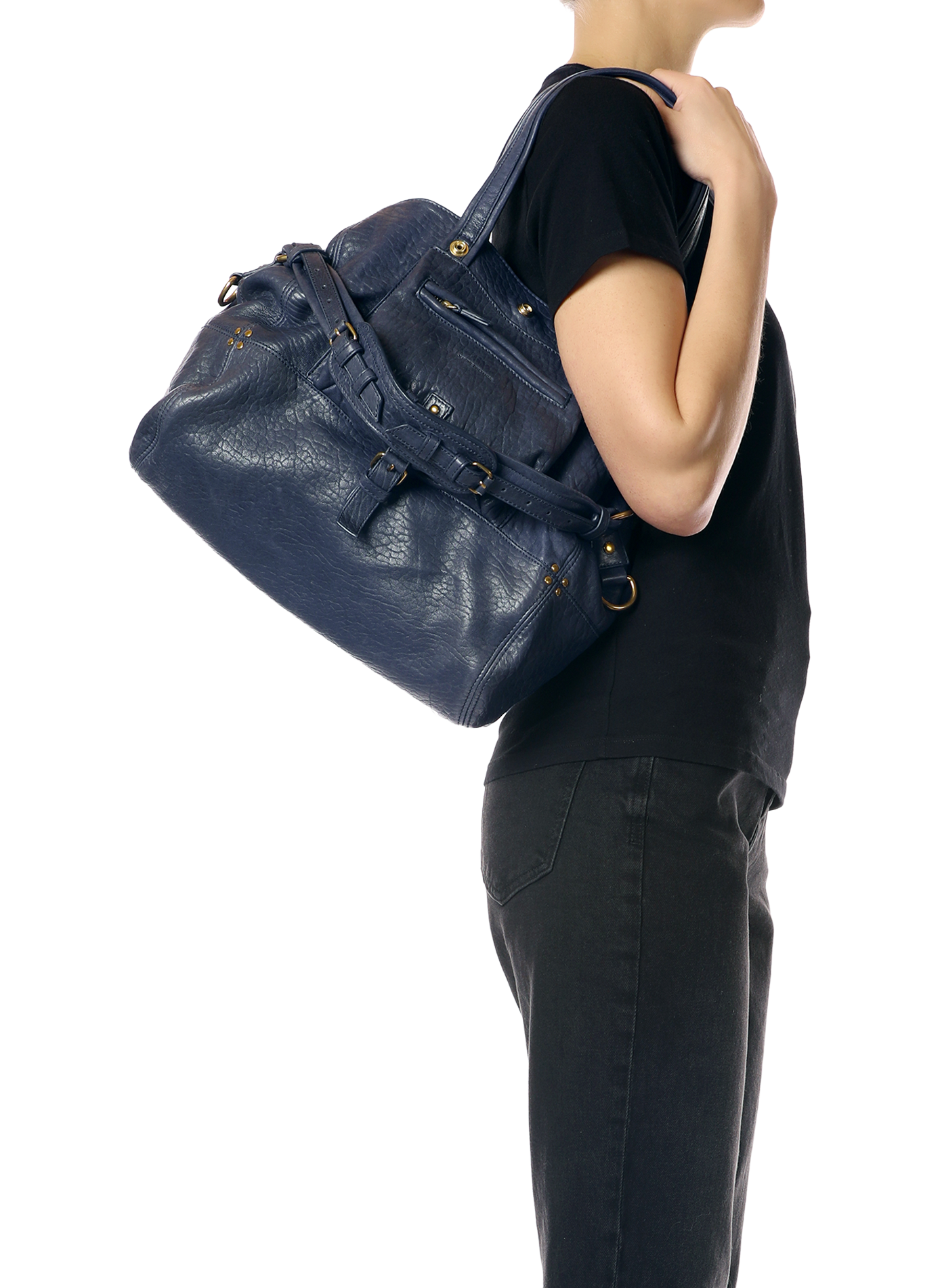 Sac épaule craquelé en cuir JÉRÔME DREYFUSS Bleu