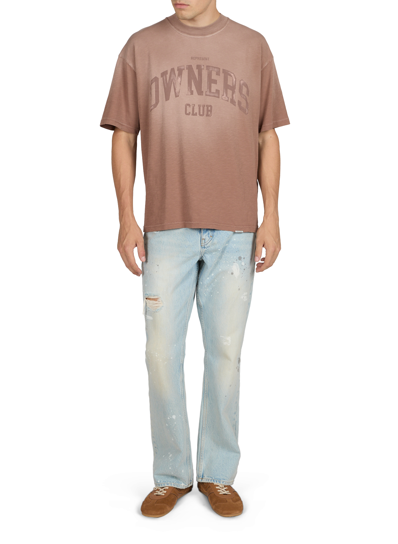 Ripped bootcut jeans with paint splatter effect in cotton REPRESENT Blue