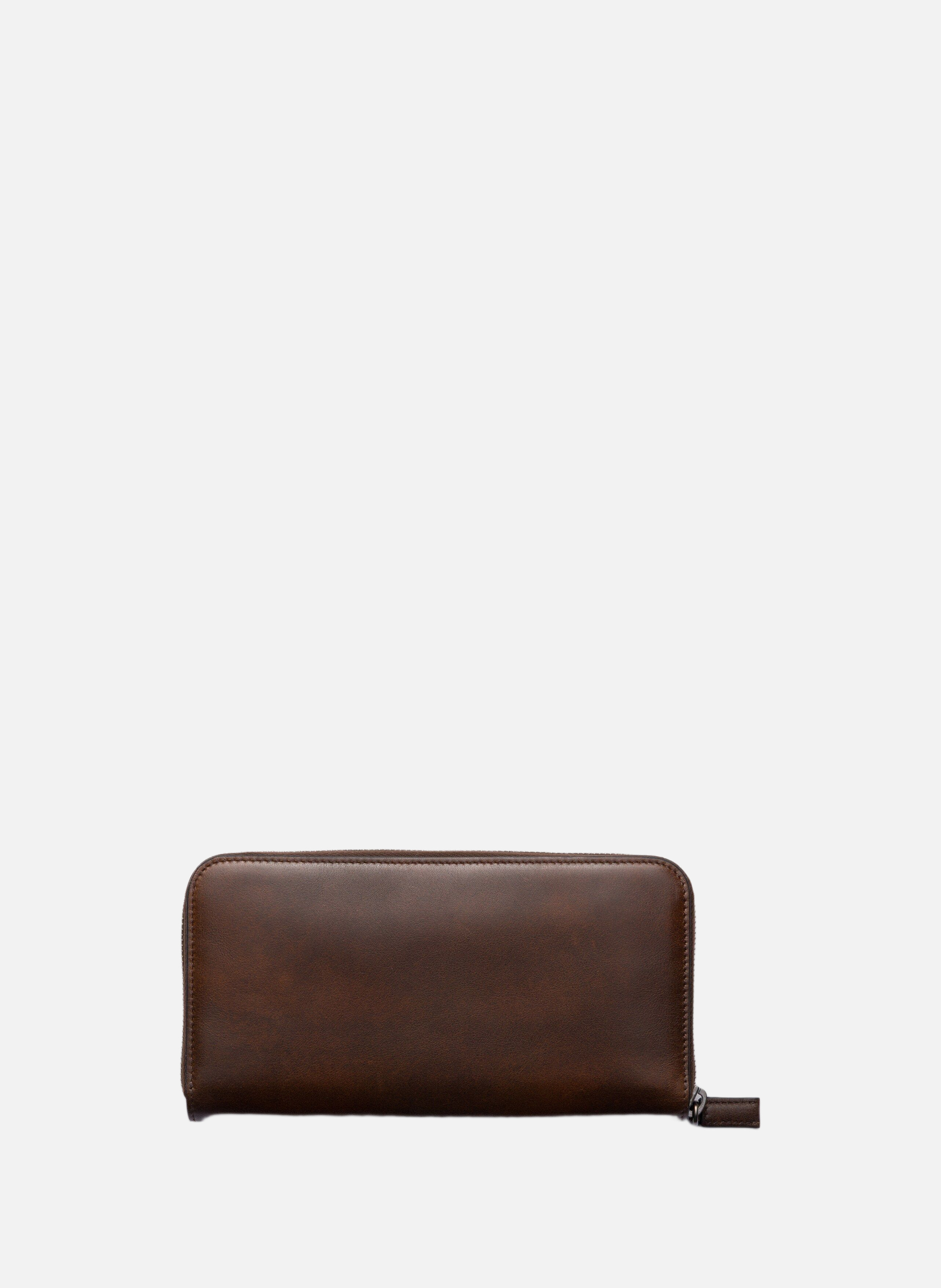 Portefeuille en cuir vieilli PRADA Marron